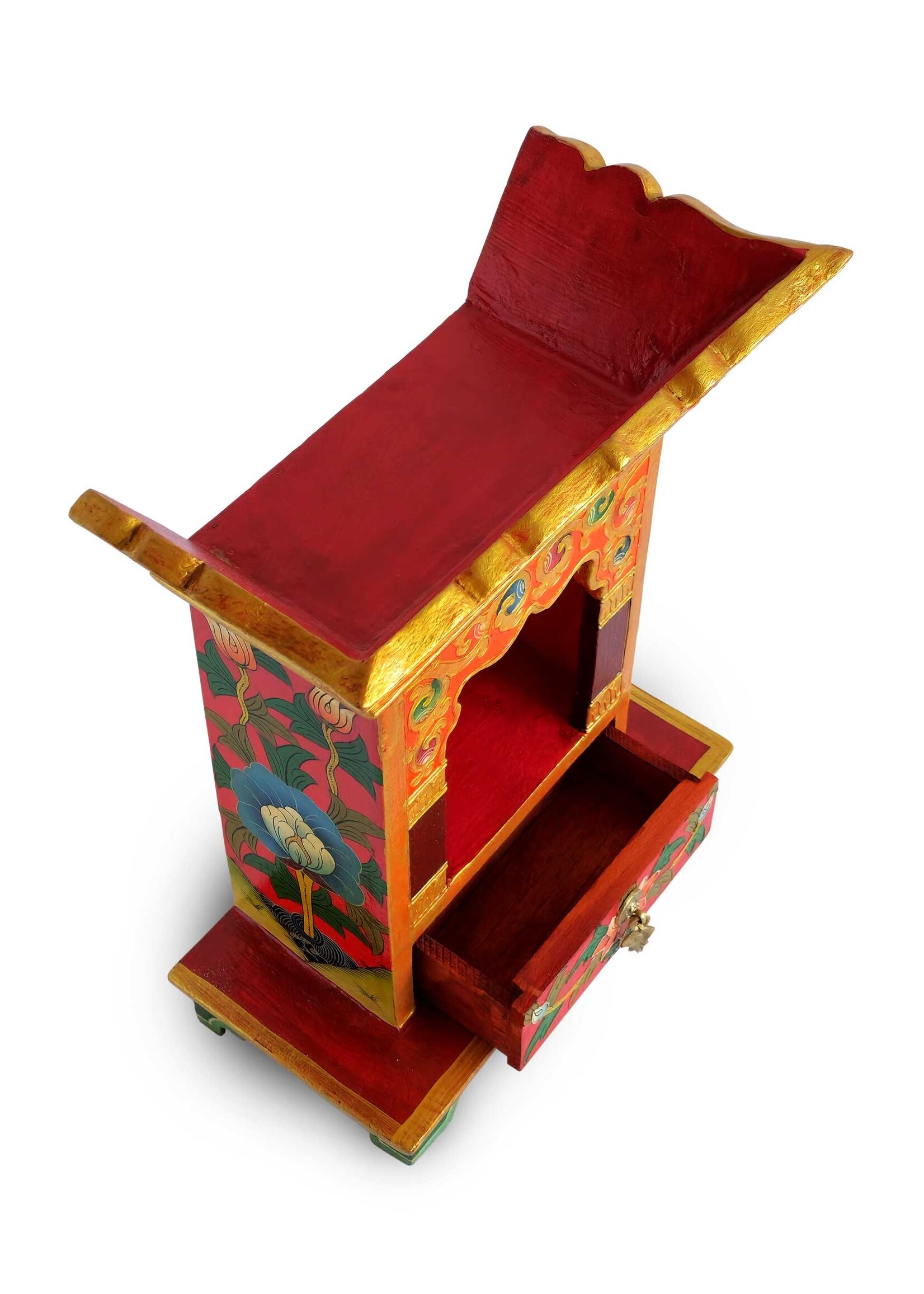 Autel tibétain artisanal en bois de l'Himalaya