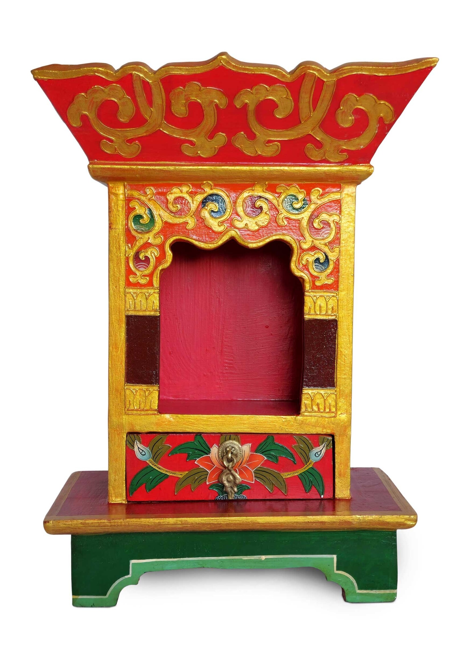 Santuario d'altare tibetano realizzato a mano in legno dell'Himalaya