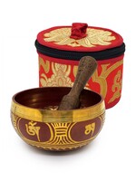 Ciotola di canto tibetano in ottone "Om Mani Padme Hum", set da 3 pezzi, Ø 8cm, 190g