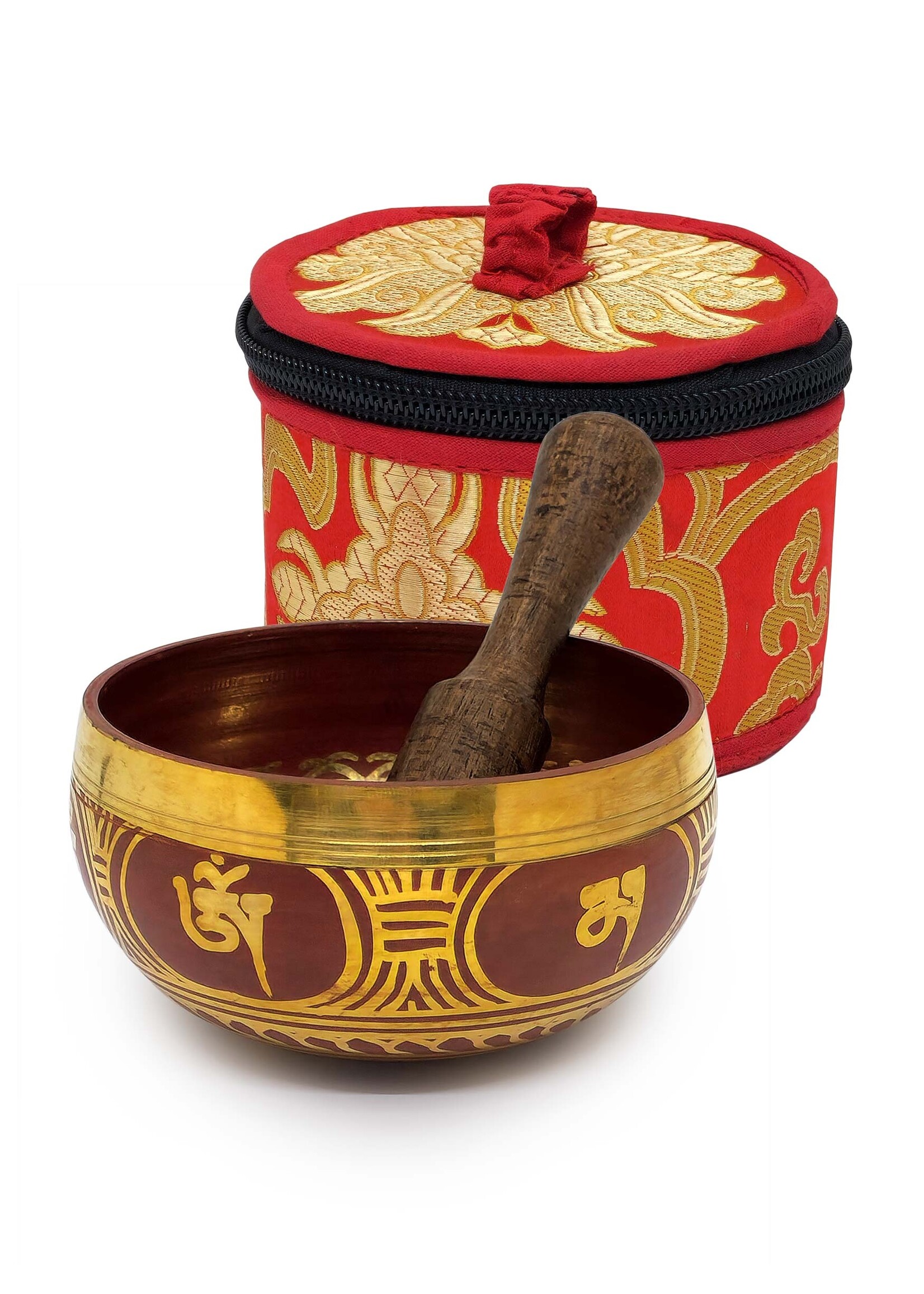 Bol chantant tibétain en laiton "Om Mani Padme Hum", set de 3 pièces, Ø 8cm, 190g