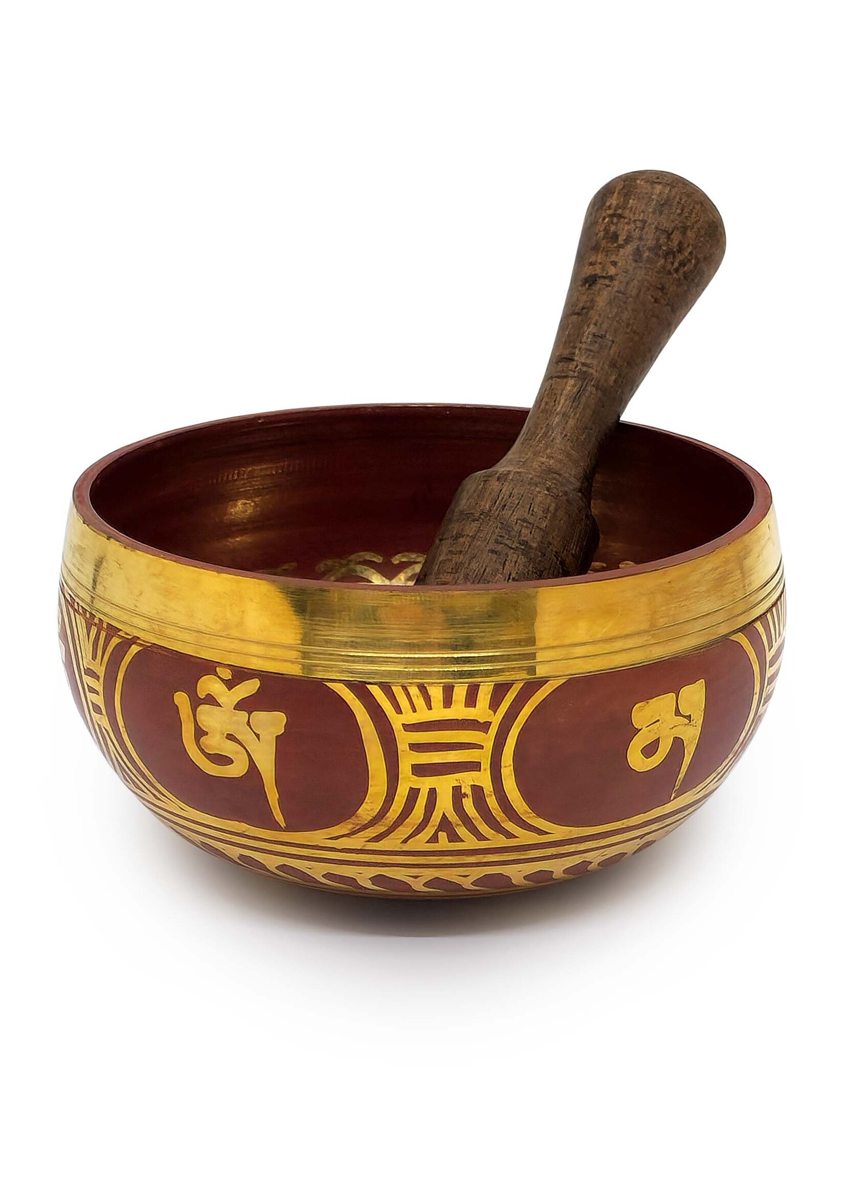 Tibetan Brass Singing Bowl "Om Mani Padme Hum", 3-Piece-Set, Ø 8cm, 190g