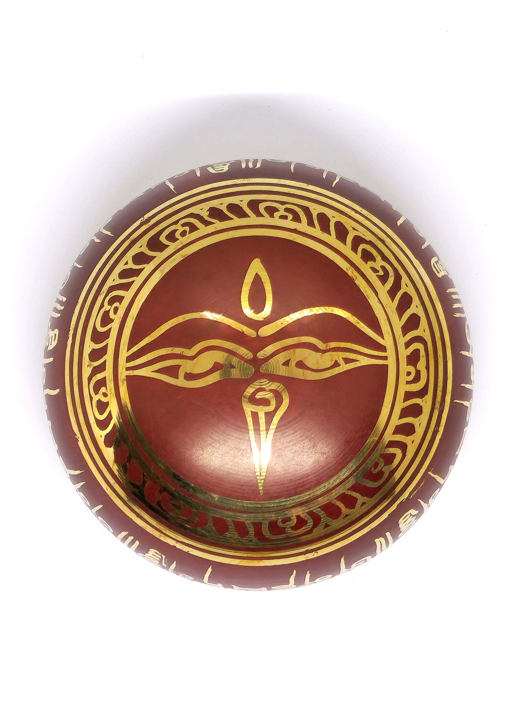 Tibetische Klangschale aus Messing mit Mantra, 3-teilig, rot, Ø 8cm, 190g
