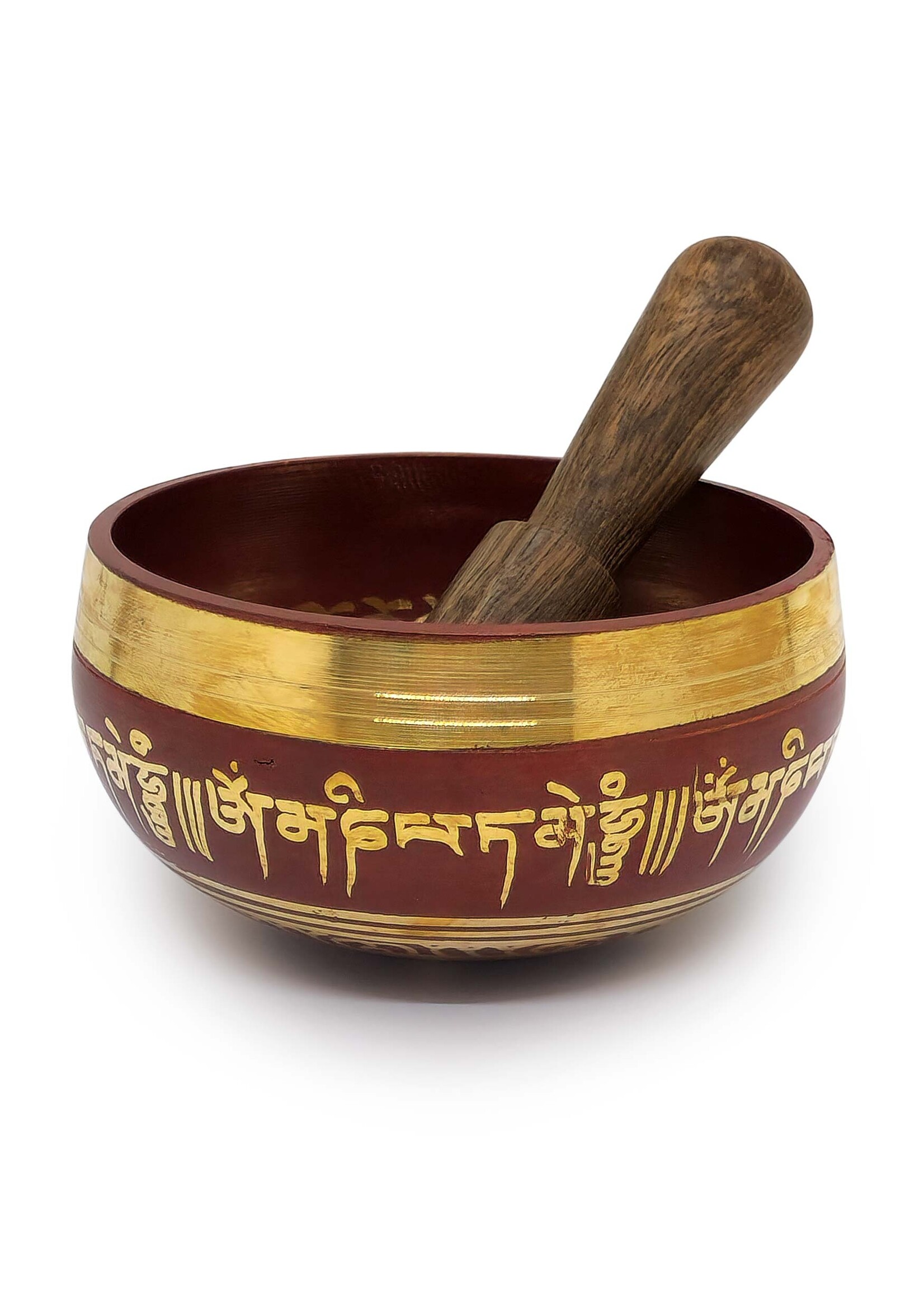 Tibetan Brass Singing Bowl Mantra, 3-piece, red, Ø 8cm, 190g