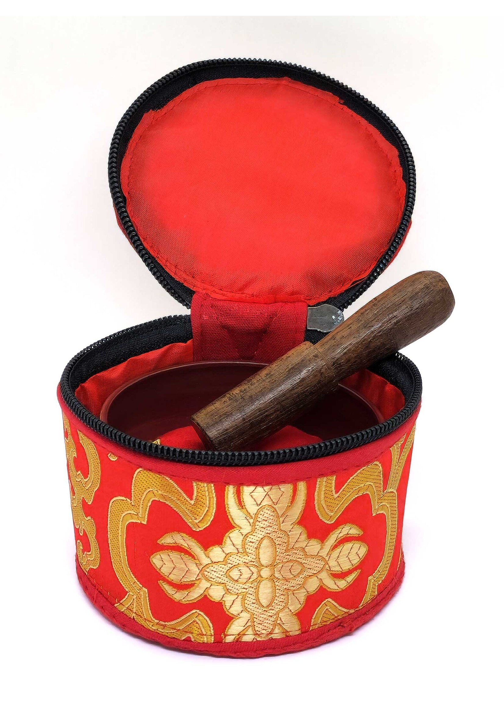 Ciotola di canto tibetano Mantra, 3 pezzi, rossa, in ottone, Ø 8cm, 190g