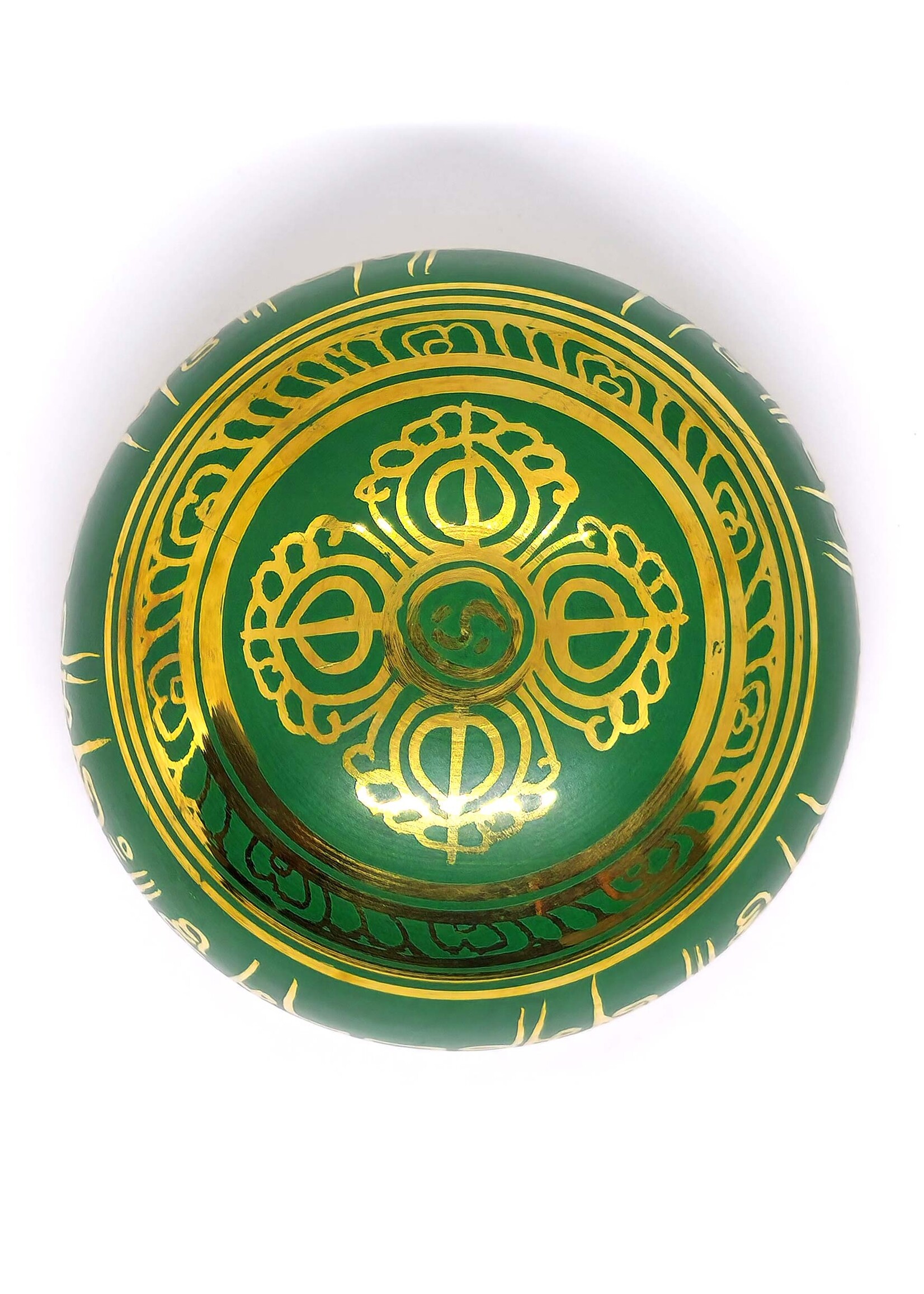 Ciotola di canto tibetano Mantra, 3 pezzi, verde, in ottone, Ø 8cm, 190g