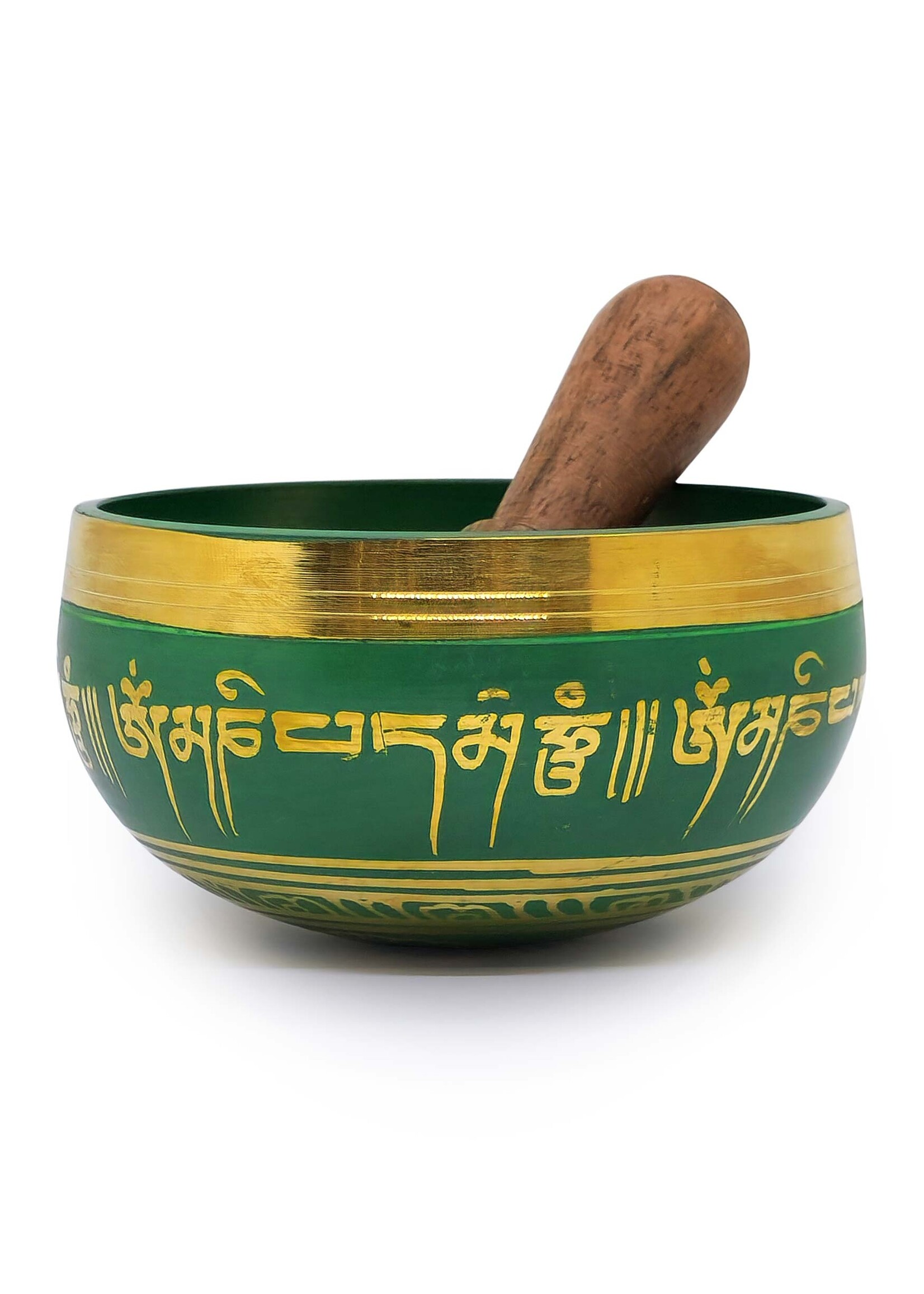 Tibetan Brass Singing Bowl Mantra, 3-piece, green, Ø 8cm, 190g