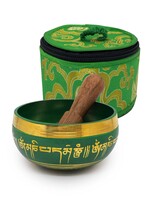 Bol chantant tibétain Mantra, 3 pièces, vert, en laiton, Ø 8cm, 190g