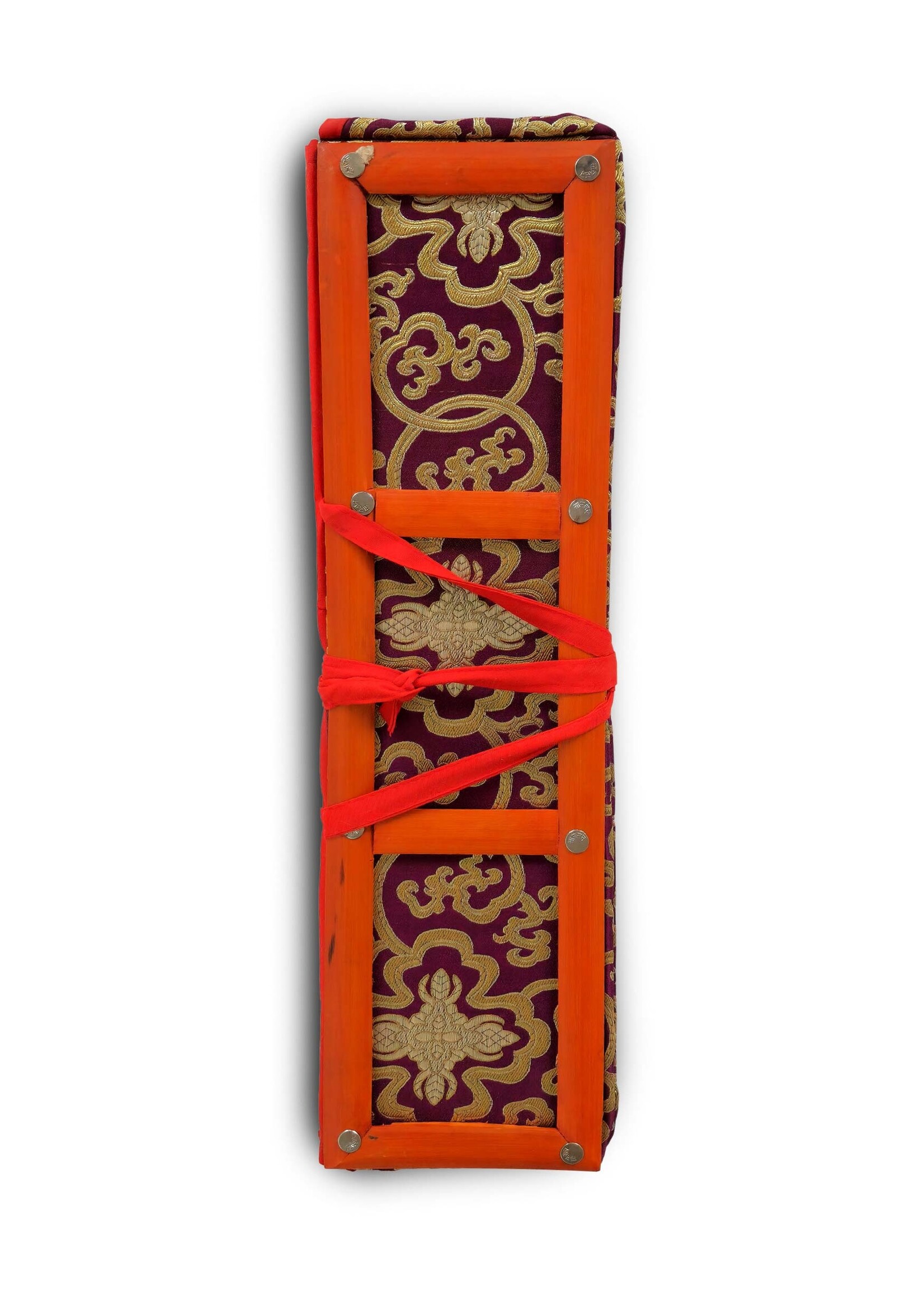 Copertina di testo Dharma in broccato con cornice in bambù, blu
