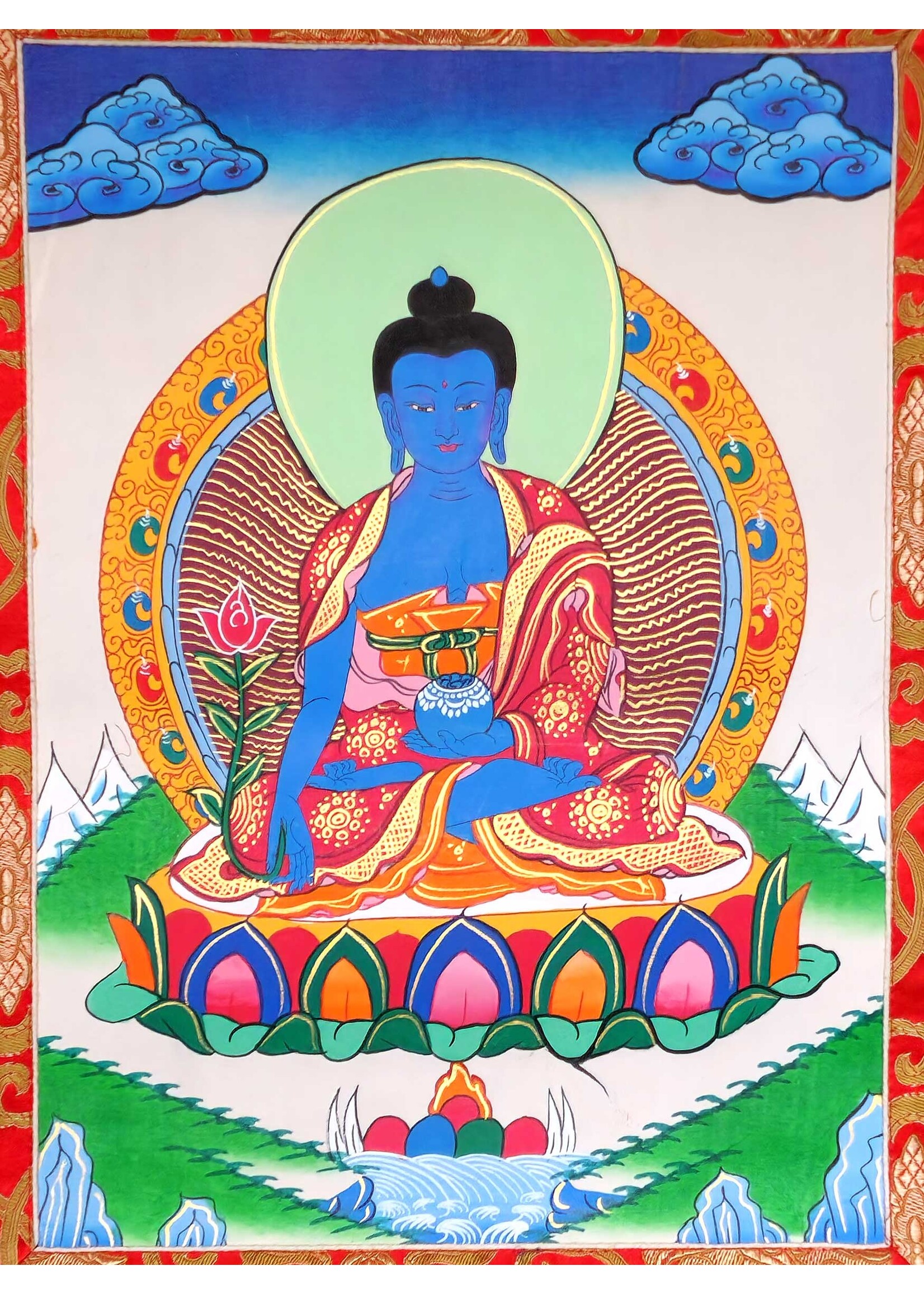 Thangka tibétain Bouddha de médecine 80 x 55 cm