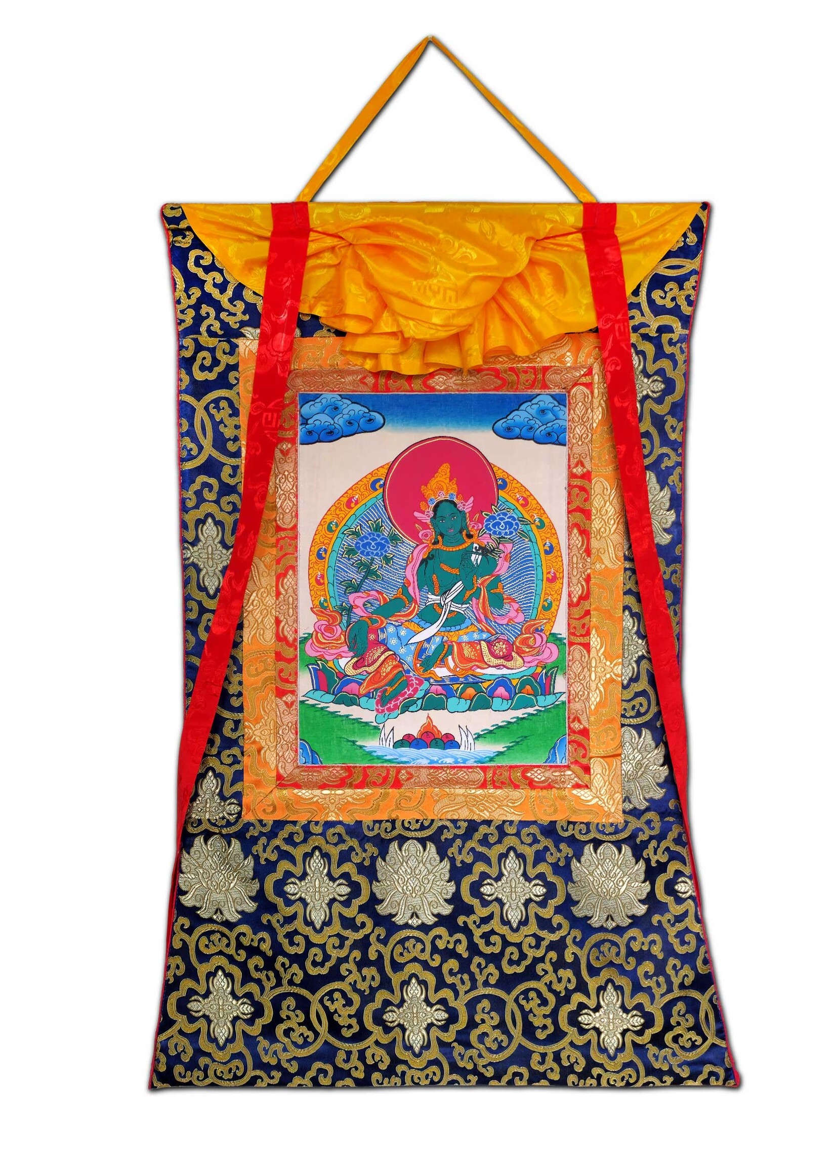 Thangka tibétaine Tara verte 80 x 55 cm