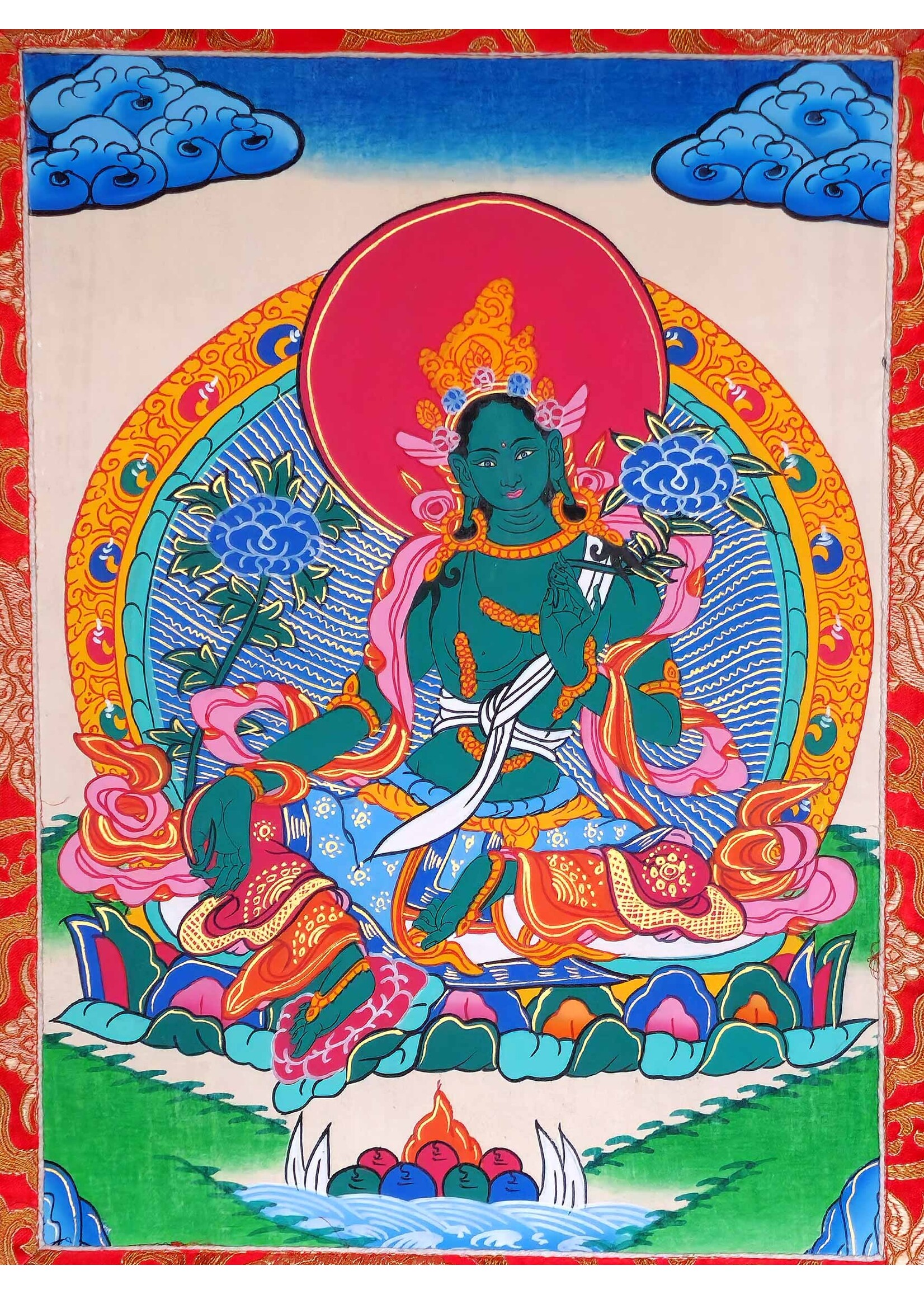 Thangka tibétaine Tara verte 80 x 55 cm