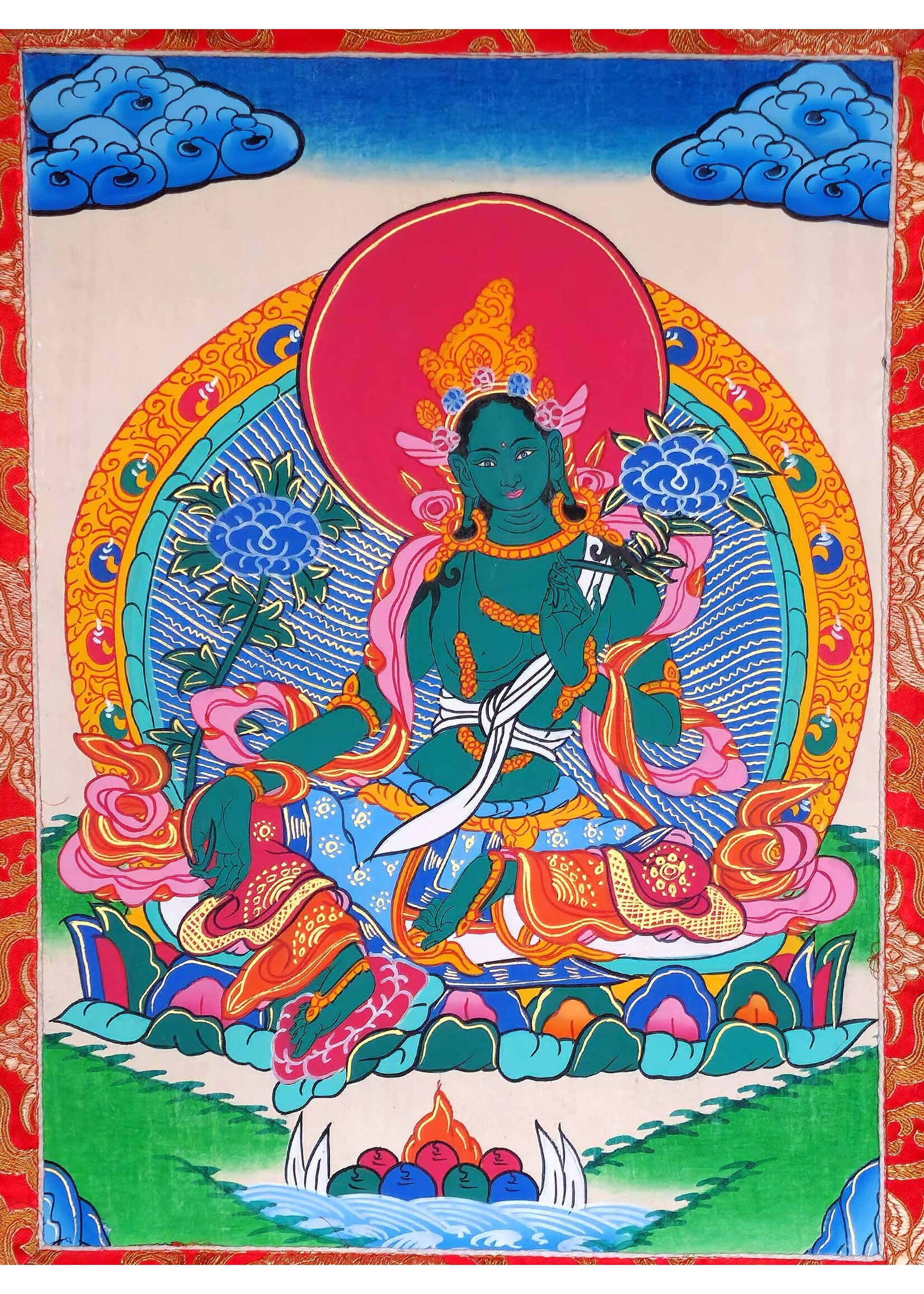 Tibetisches Thangka Grüne Tara 80 x 55 cm