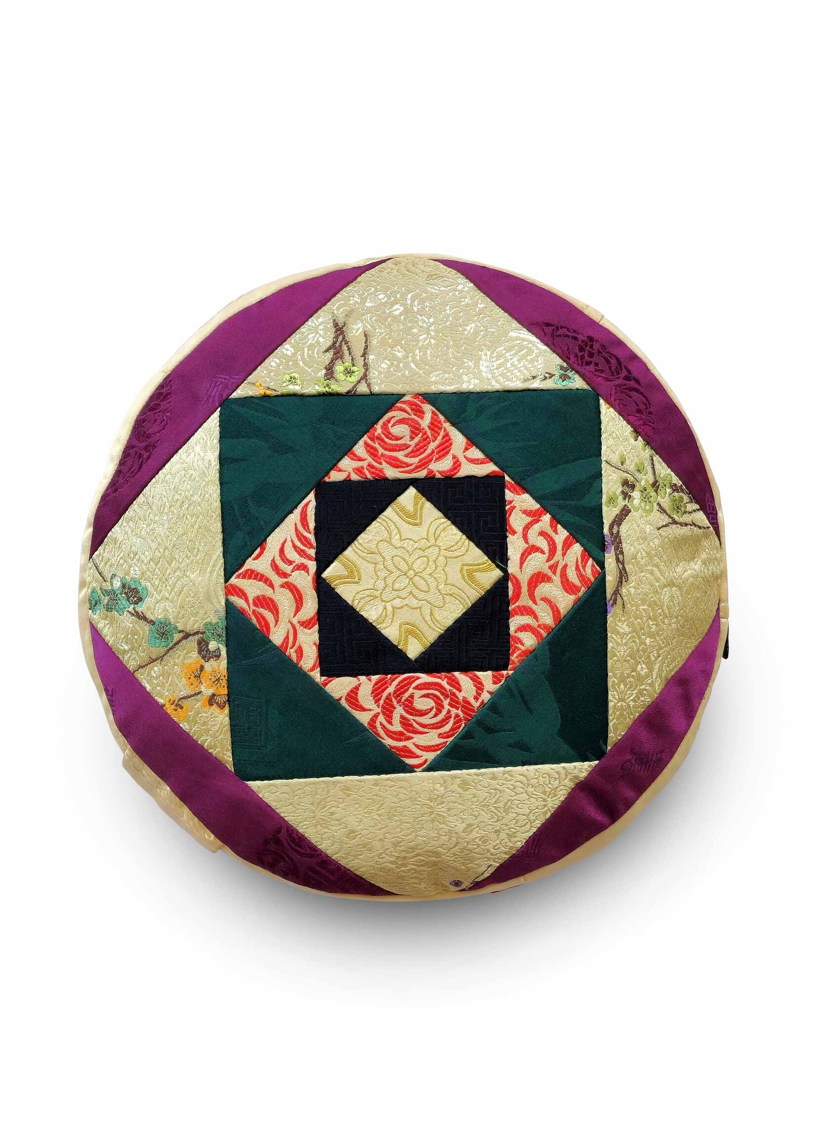 Tibetan Zafu Meditation Cushion, Made of Silk Brocade with Kapok Filling