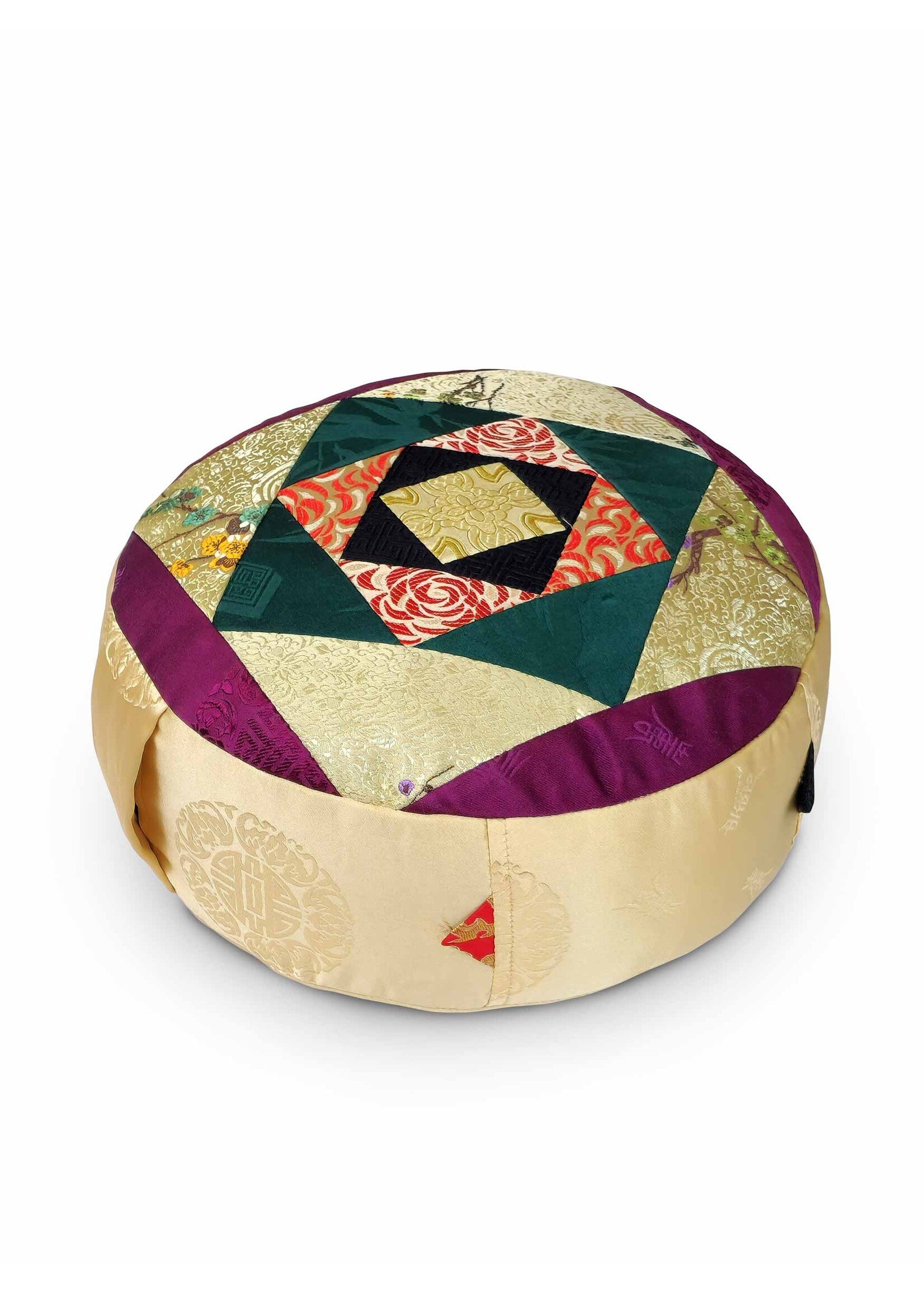 Coussin de méditation tibétain Zafu, en brocart de soie avec rembourrage en kapok