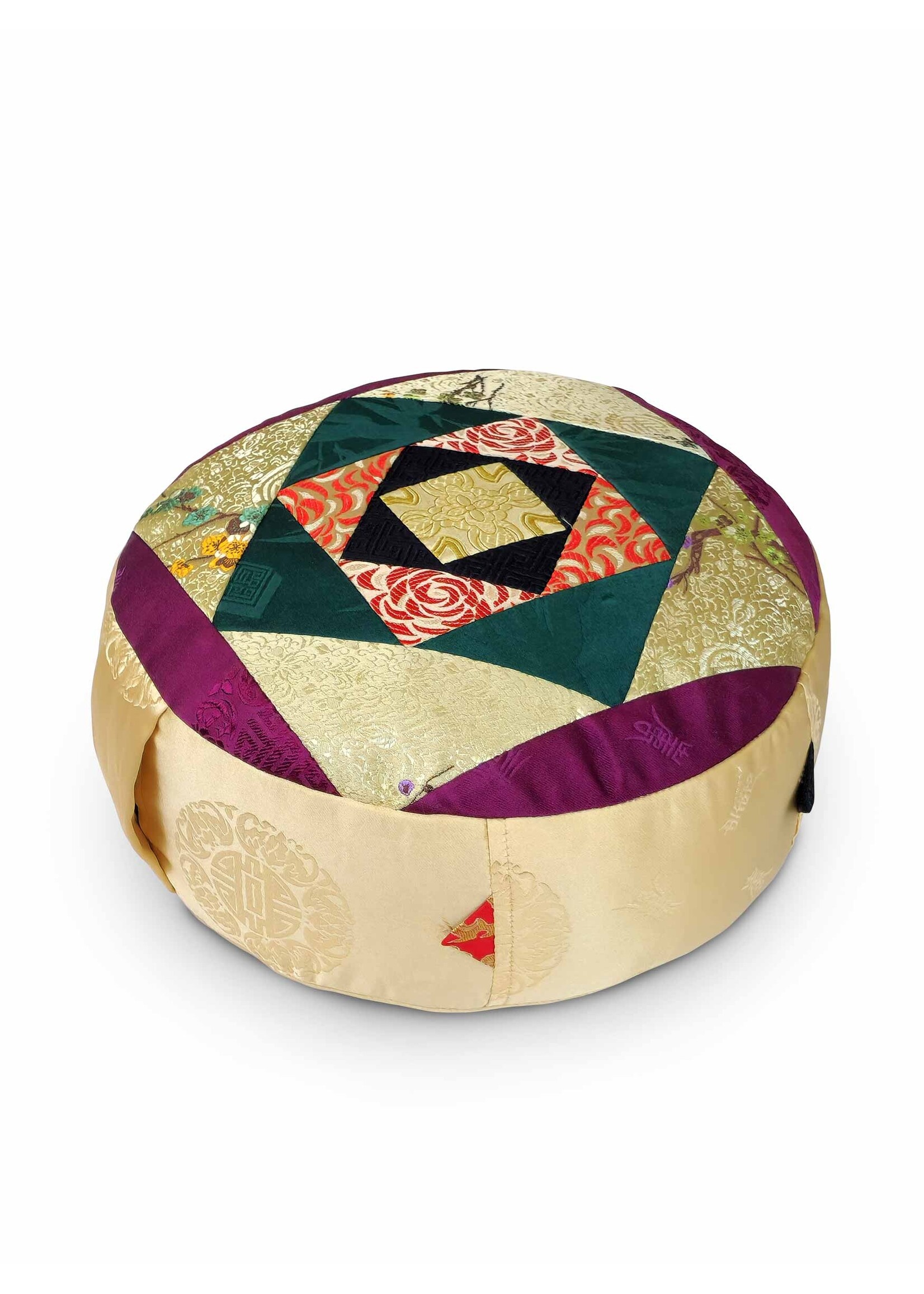 Tibetan Zafu Meditation Cushion, Made of Silk Brocade with Kapok Filling