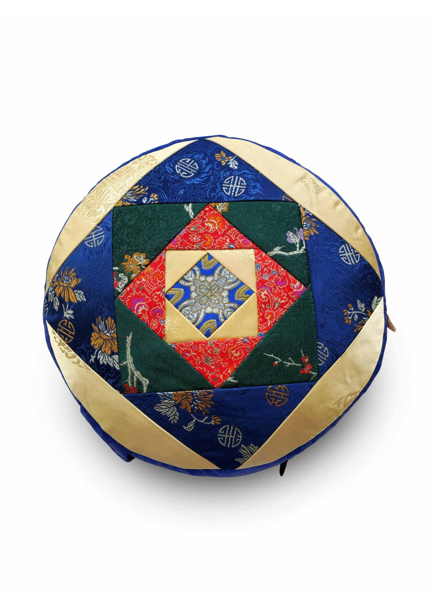 Tibetan Zafu Meditation Cushion, Made of Silk Brocade with Kapok Filling