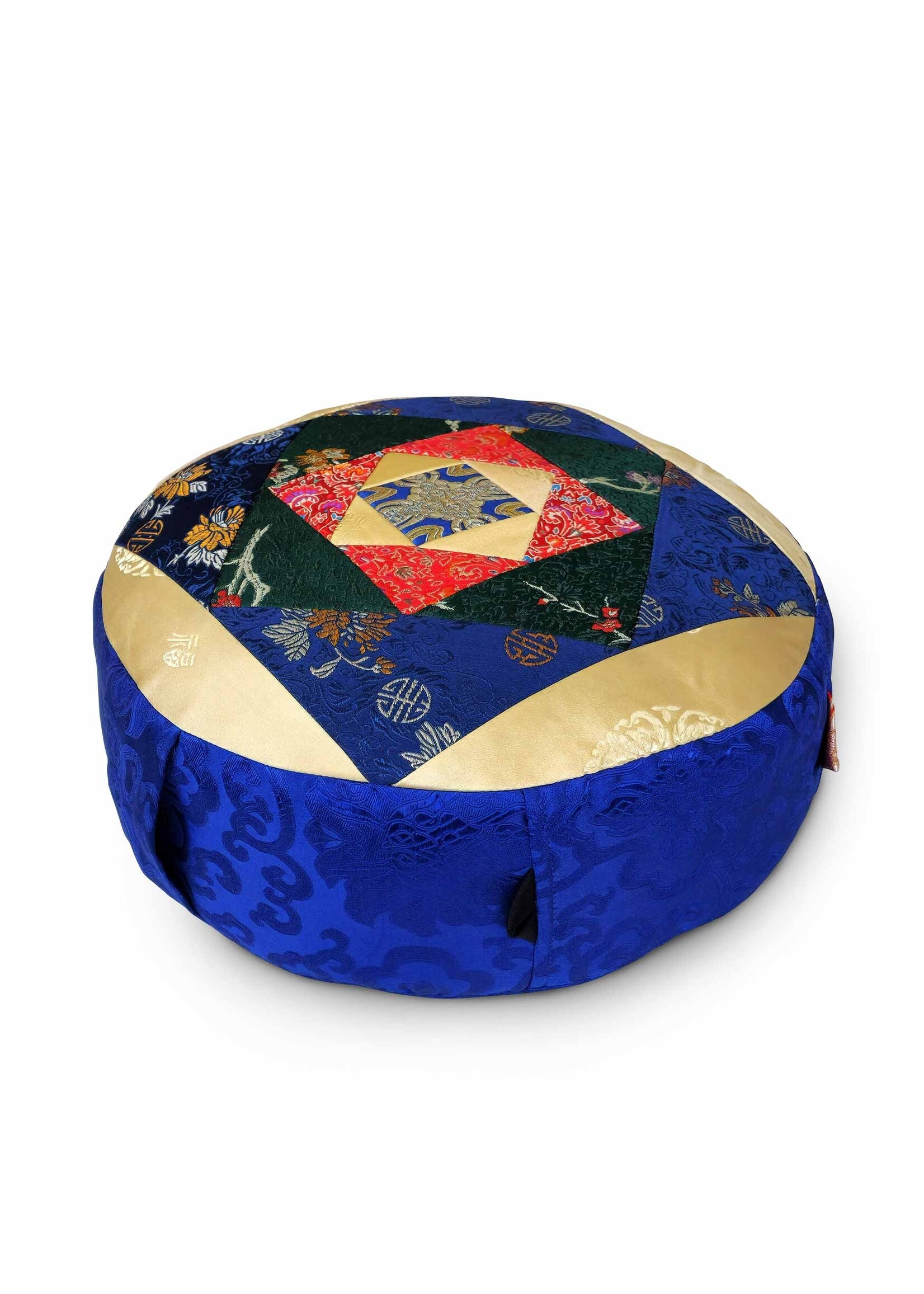 Tibetan Zafu Meditation Cushion, Made of Silk Brocade with Kapok Filling