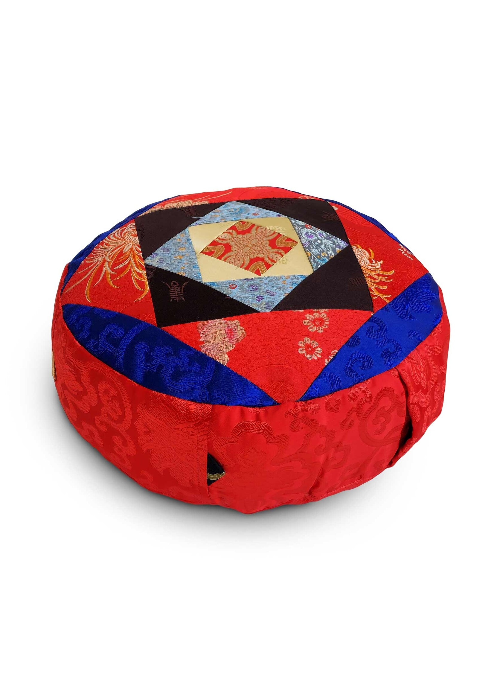 Tibetan Zafu Meditation Cushion, Made of Silk Brocade with Kapok Filling, red
