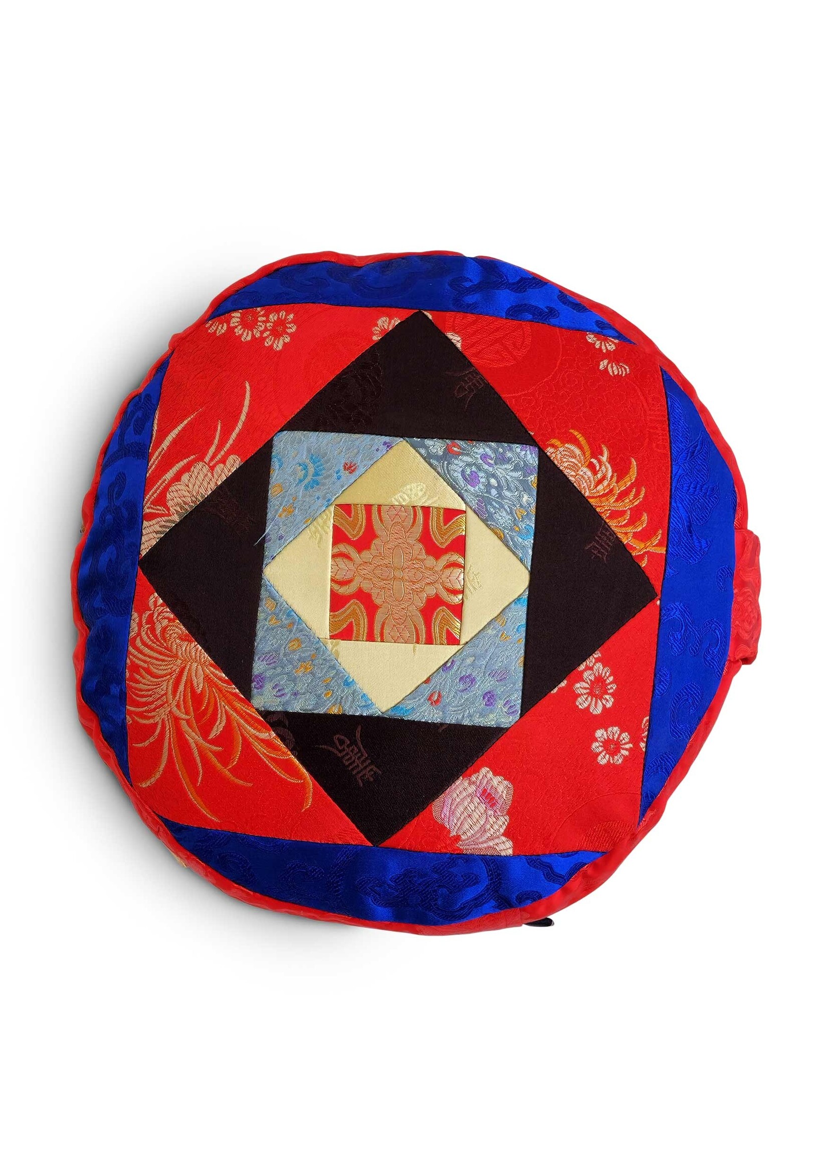 Tibetan Zafu Meditation Cushion, Made of Silk Brocade with Kapok Filling, red