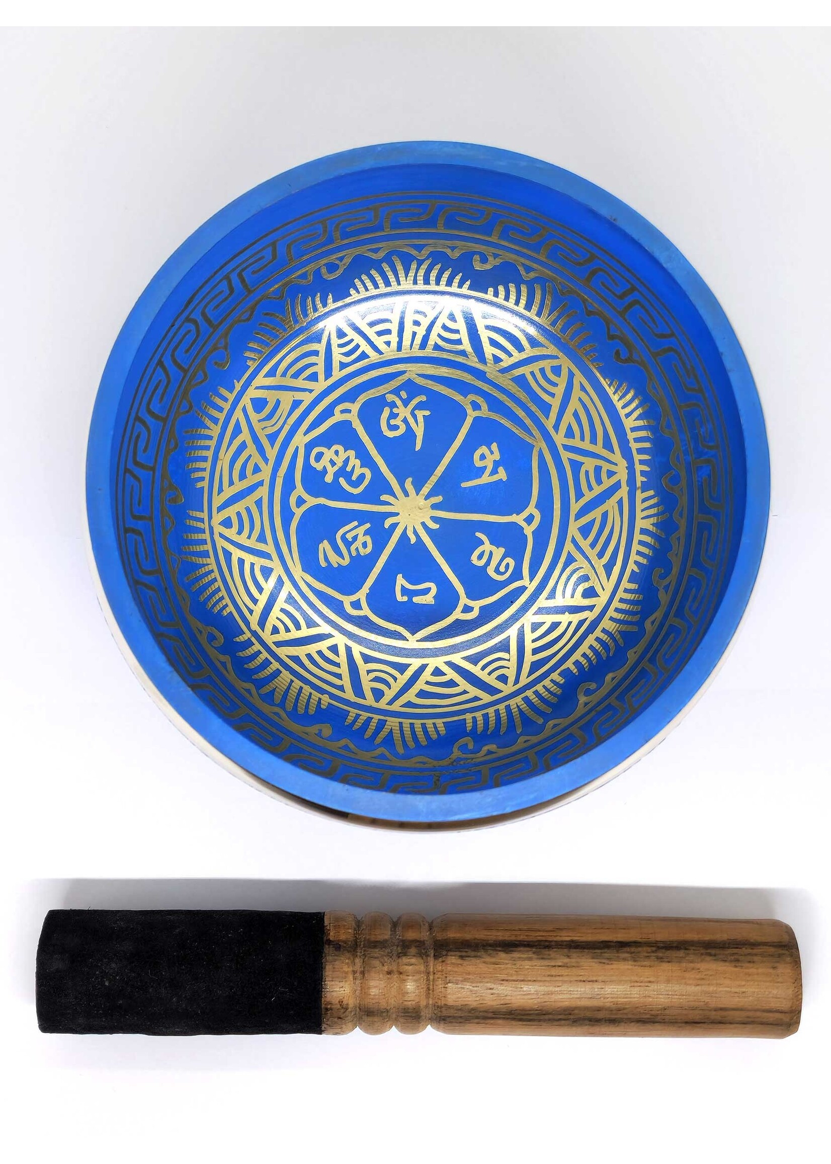Tibetan Brass Singing Bowl "Om Mani Padme Hum", blue, Ø 14.5cm, 840g