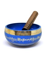 Bol chantant tibétain en laiton "Om Mani Padme Hum", bleu, Ø 14.5cm, 840g