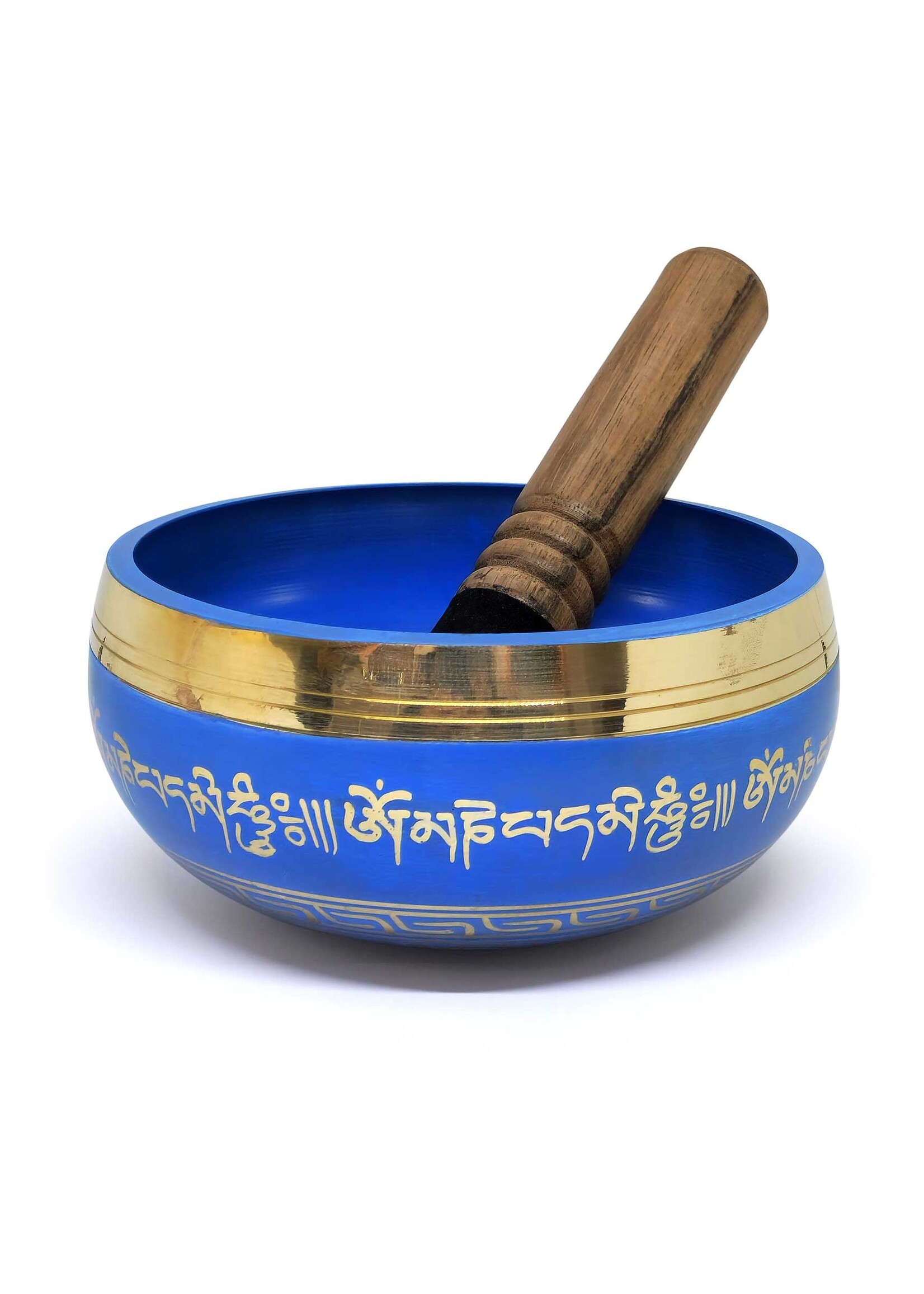 Tibetische Klangschale "Om Mani Padme Hum", blau, aus Messing, Ø 14.5cm, 840g