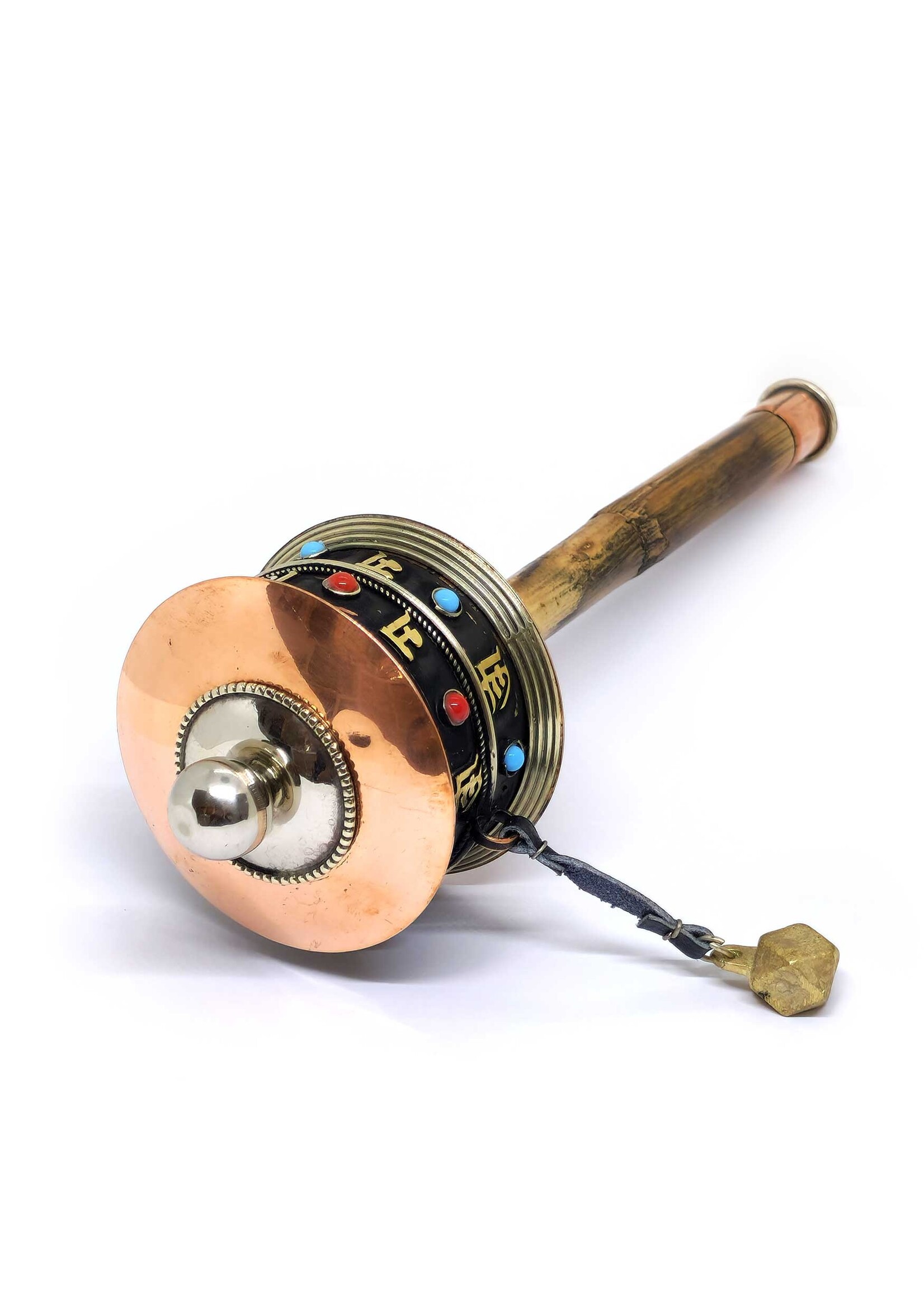 Tibetan handheld prayer wheel, adorned with mantra, 26cm