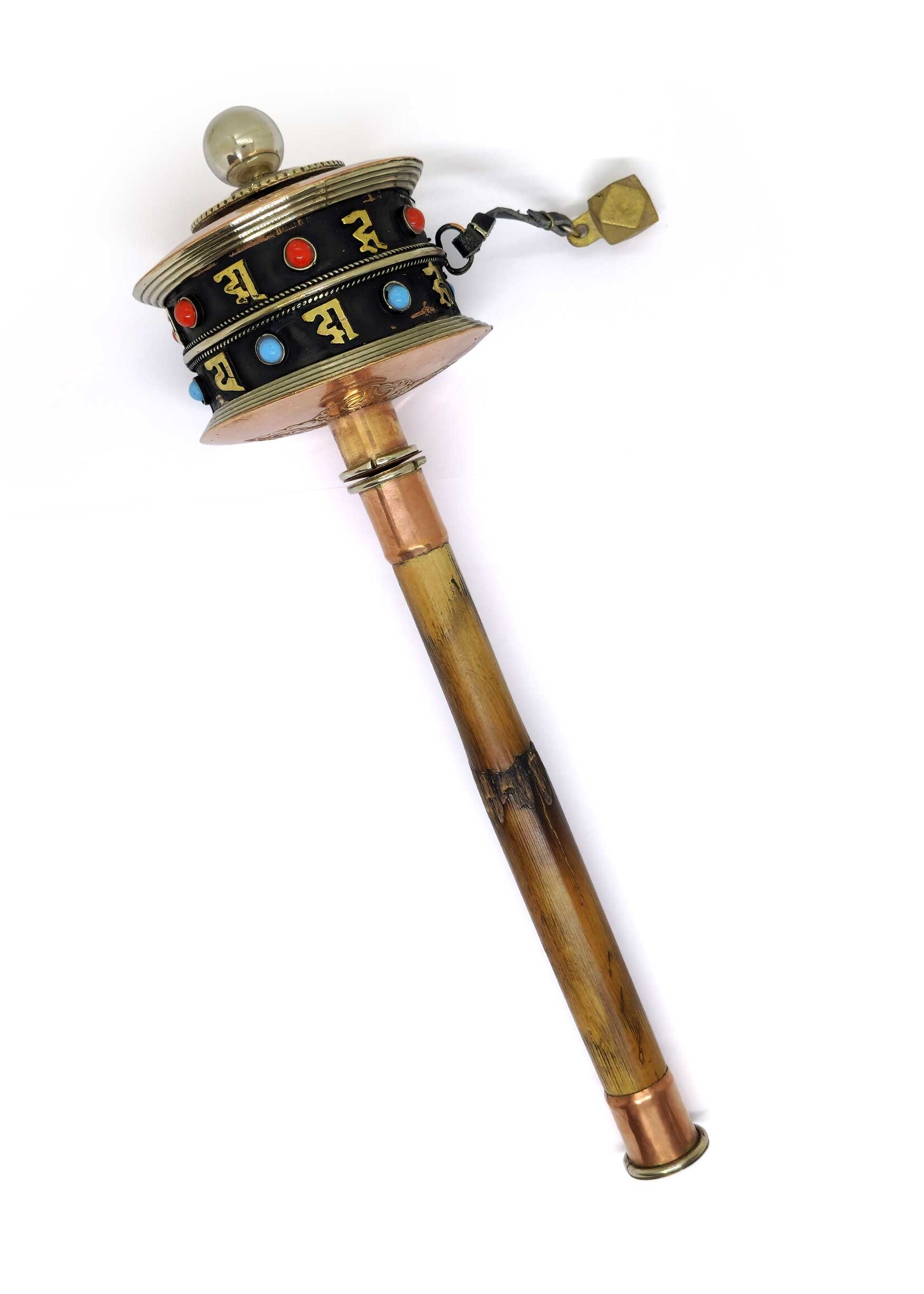 Tibetan handheld prayer wheel, adorned with mantra, 26cm