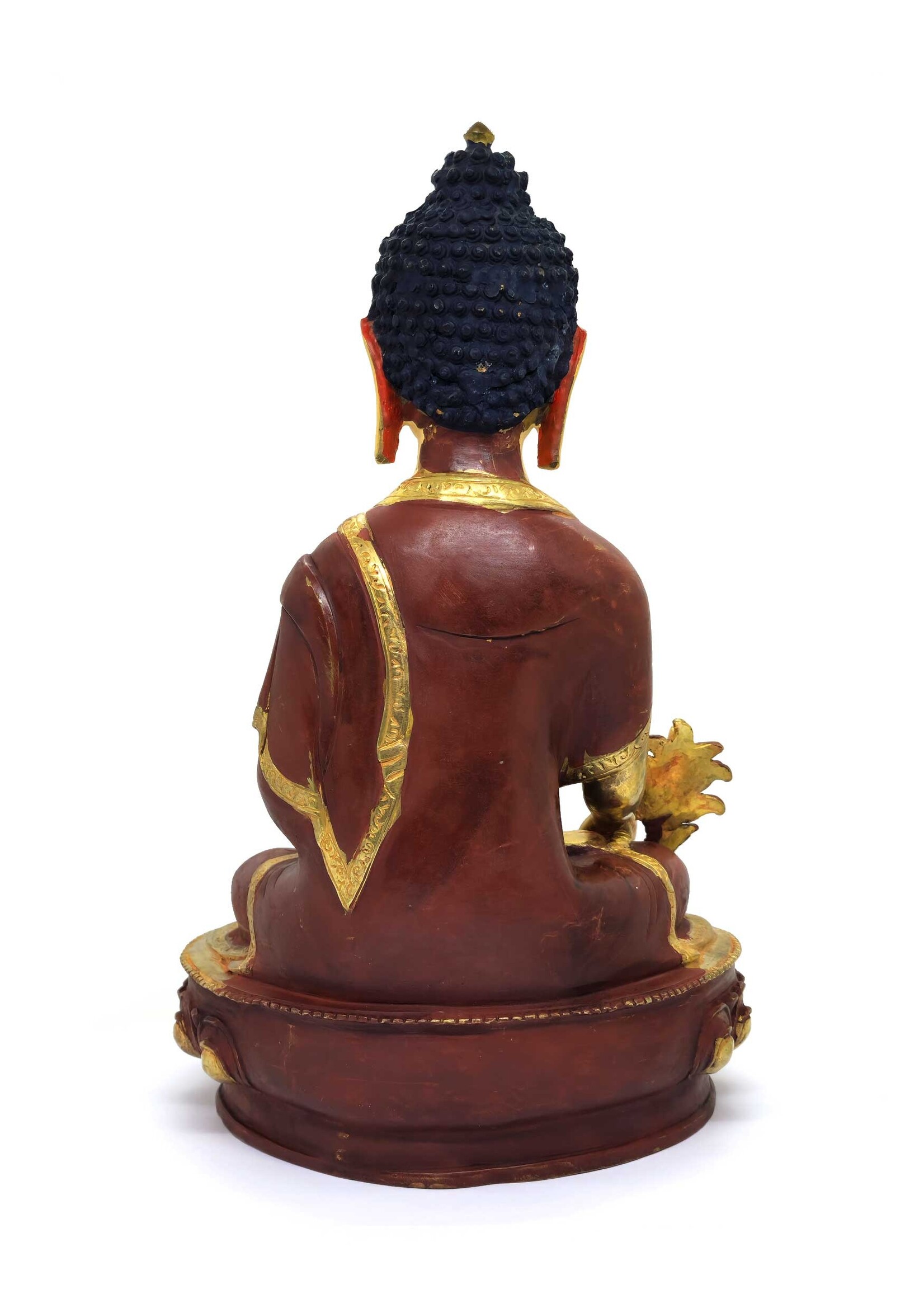 Statua del Buddha della Medicina in ottone, parzialmente placcata in oro, 31cm