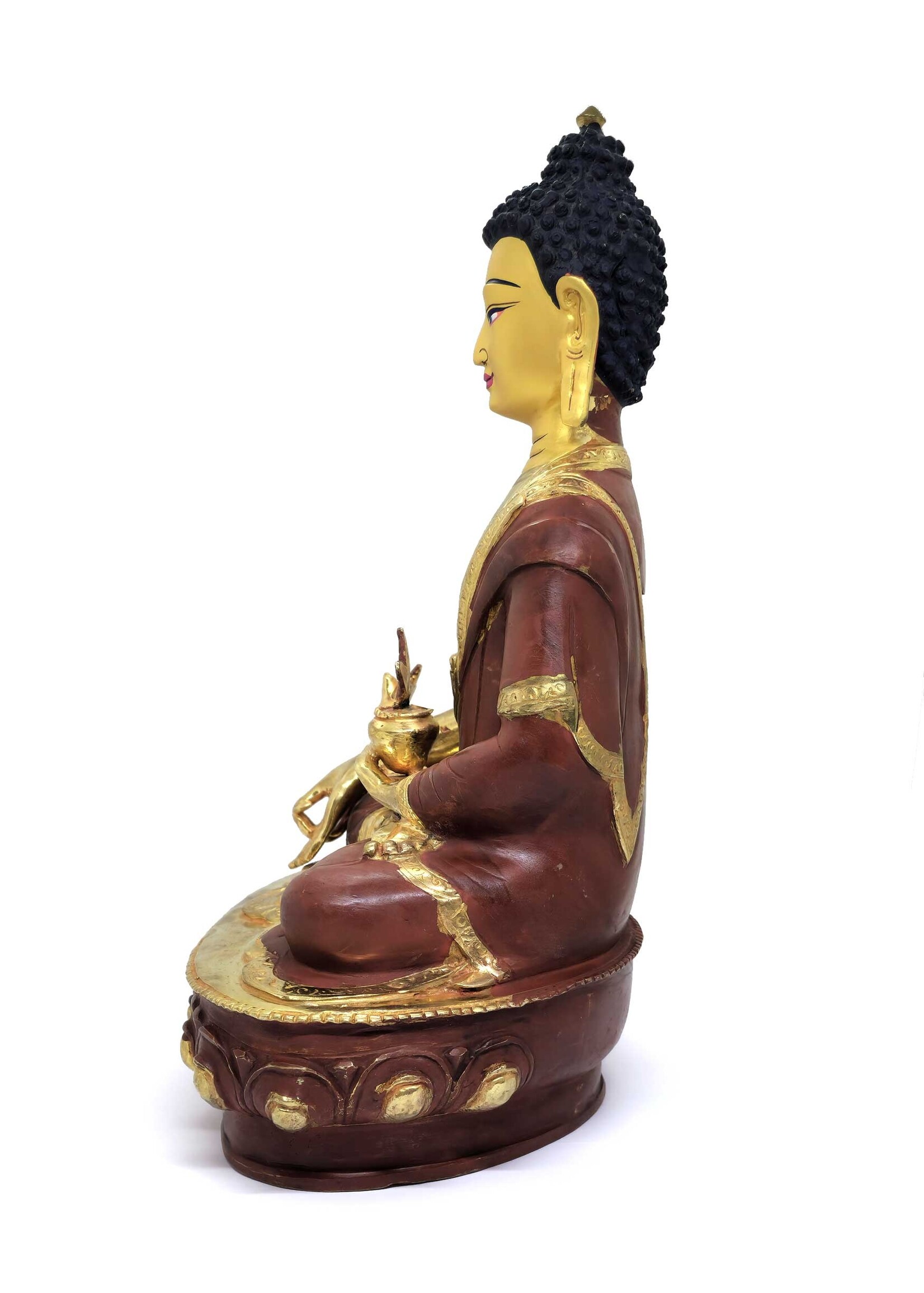 Medizin-Buddha-Statue aus Messing, teilweise vergoldet, 31cm