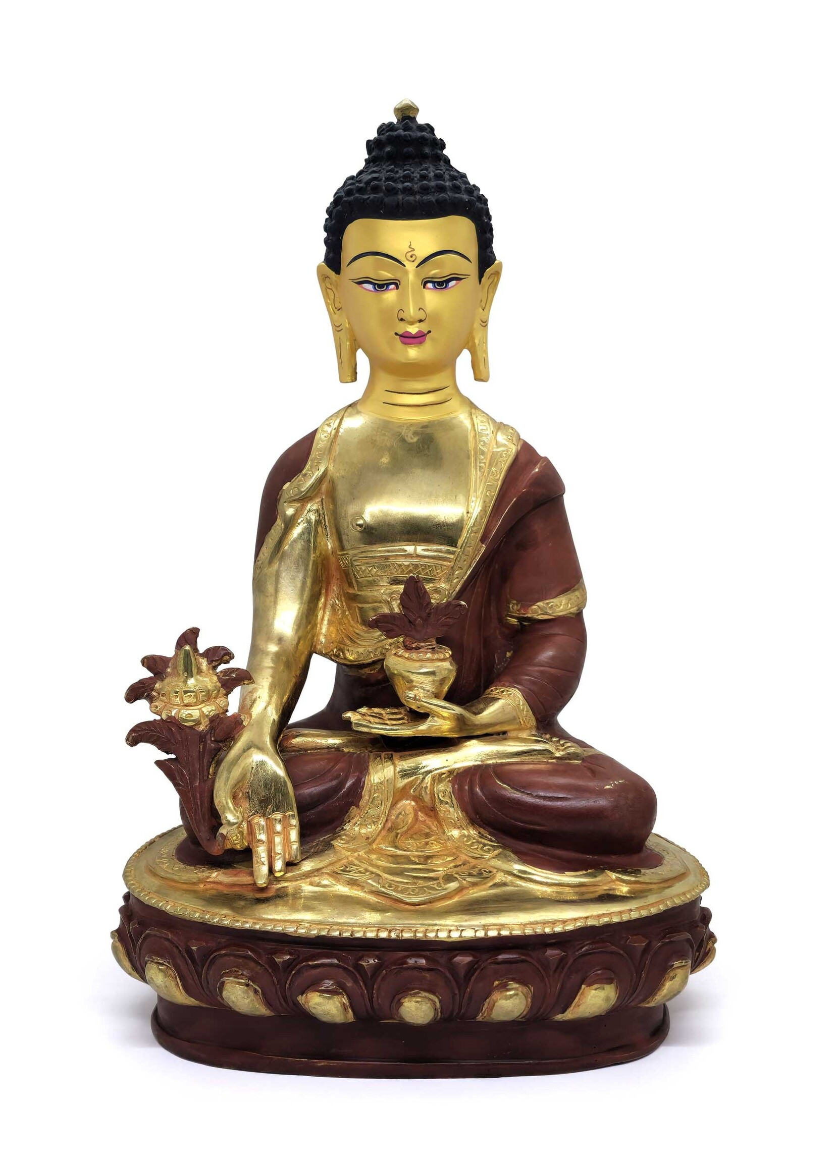 Medizin-Buddha-Statue aus Messing, teilweise vergoldet, 31cm