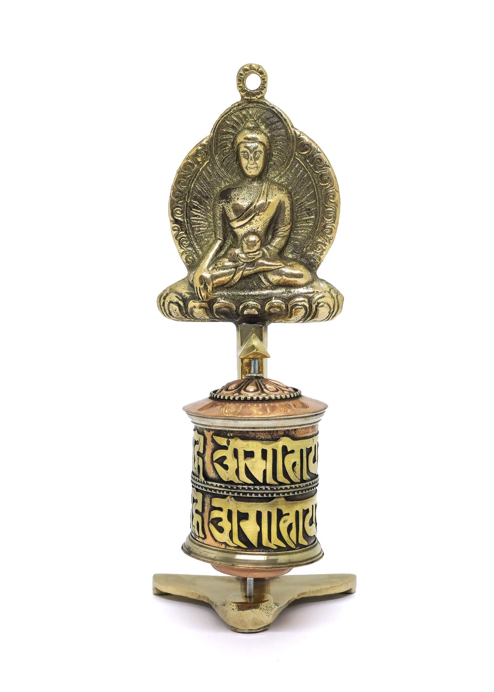 Ruota di preghiera tibetana con Buddha