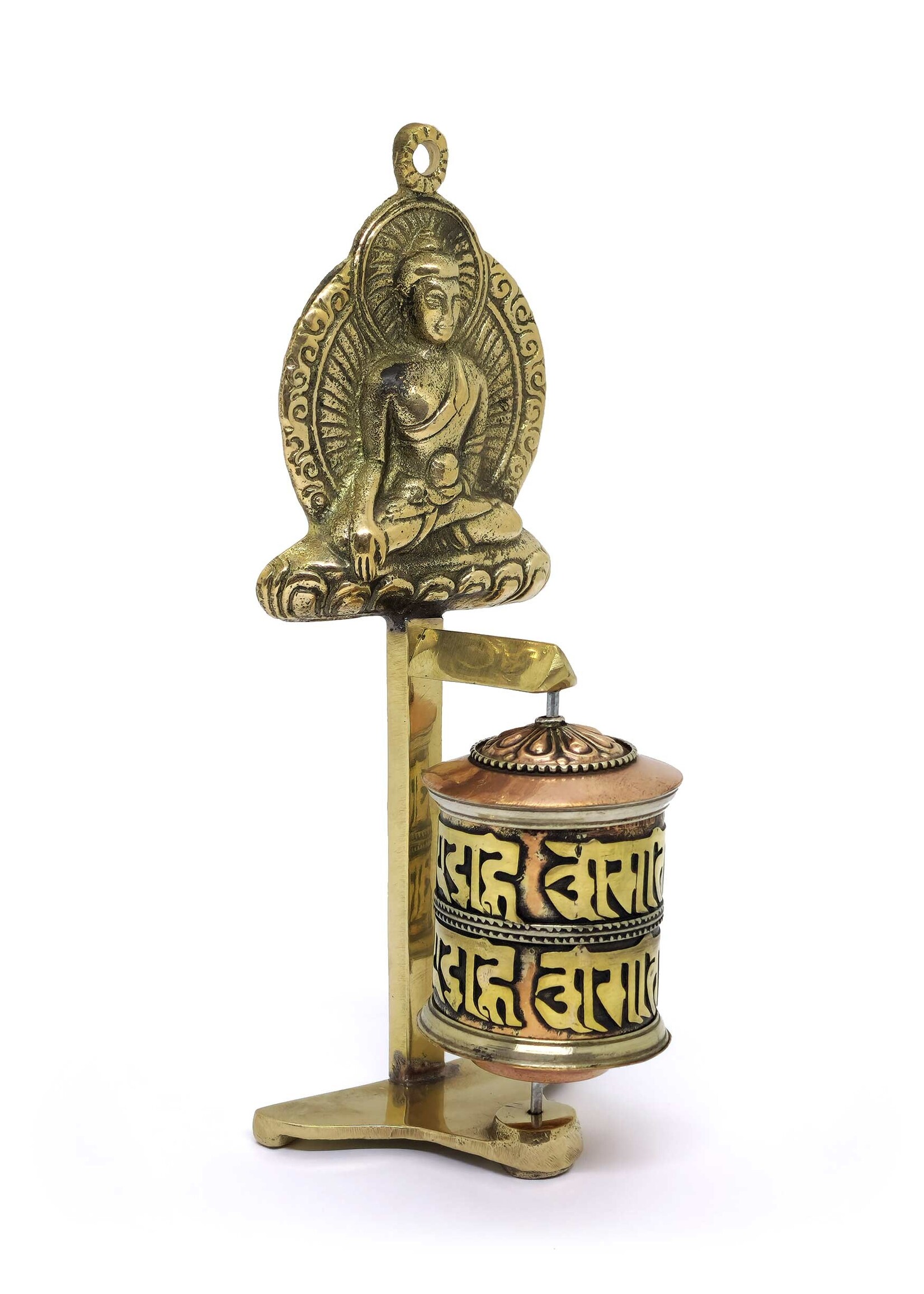 Moulin à prières tibétain avec Bouddha