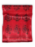 Khata Tibetan greeting and prayer shawl with lucky symbols, red, 140 x 29 cm