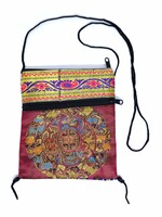 Petit sac à bandoulière tibétain en brocart de soie avec mandala, bordeaux
