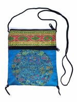 Kleine tibetische Umhängetasche aus Seidenbrokat mit Mandala, blau