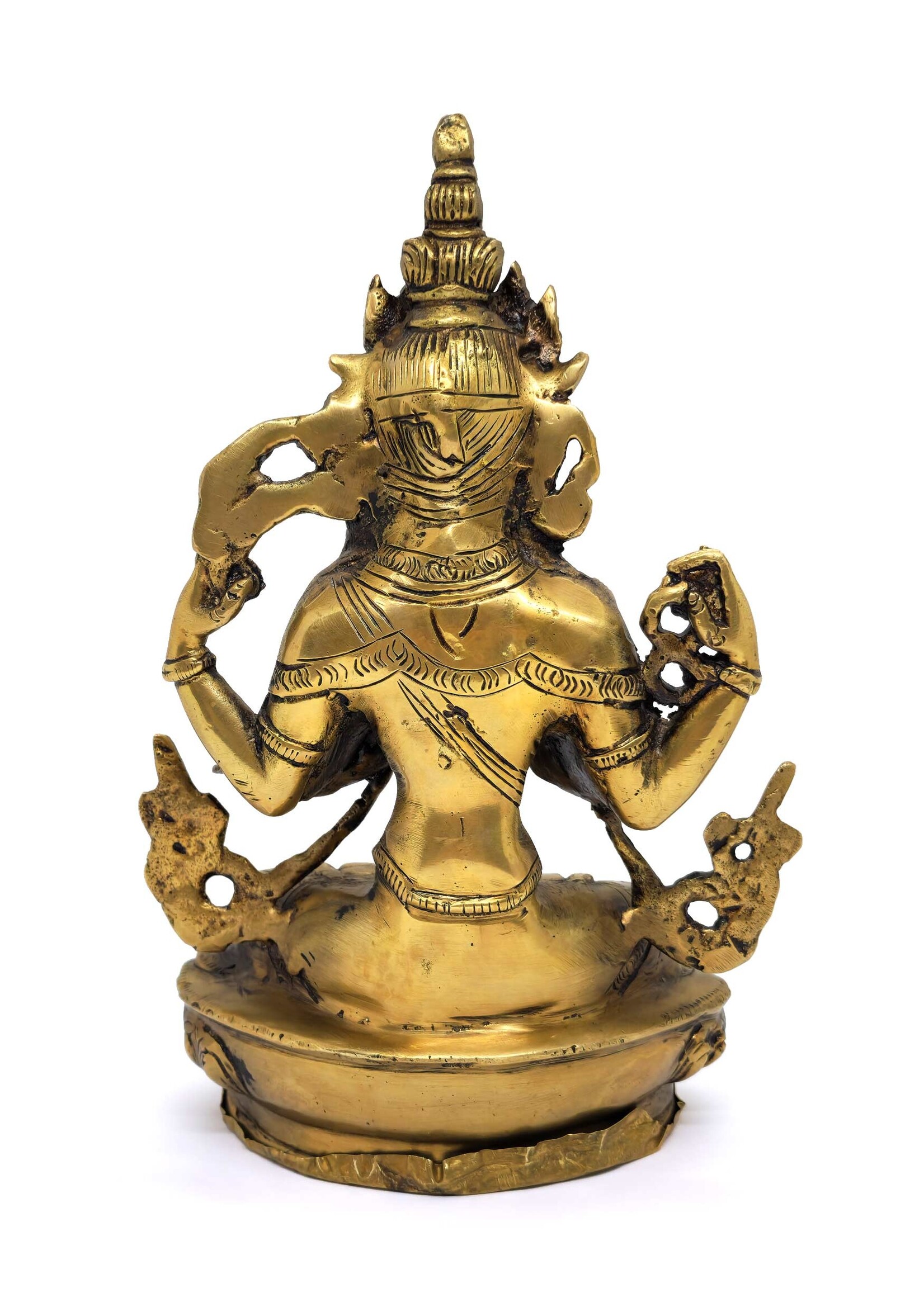 Tibetische Chenrezig Statue aus Messing und Bronze, 22.5cm