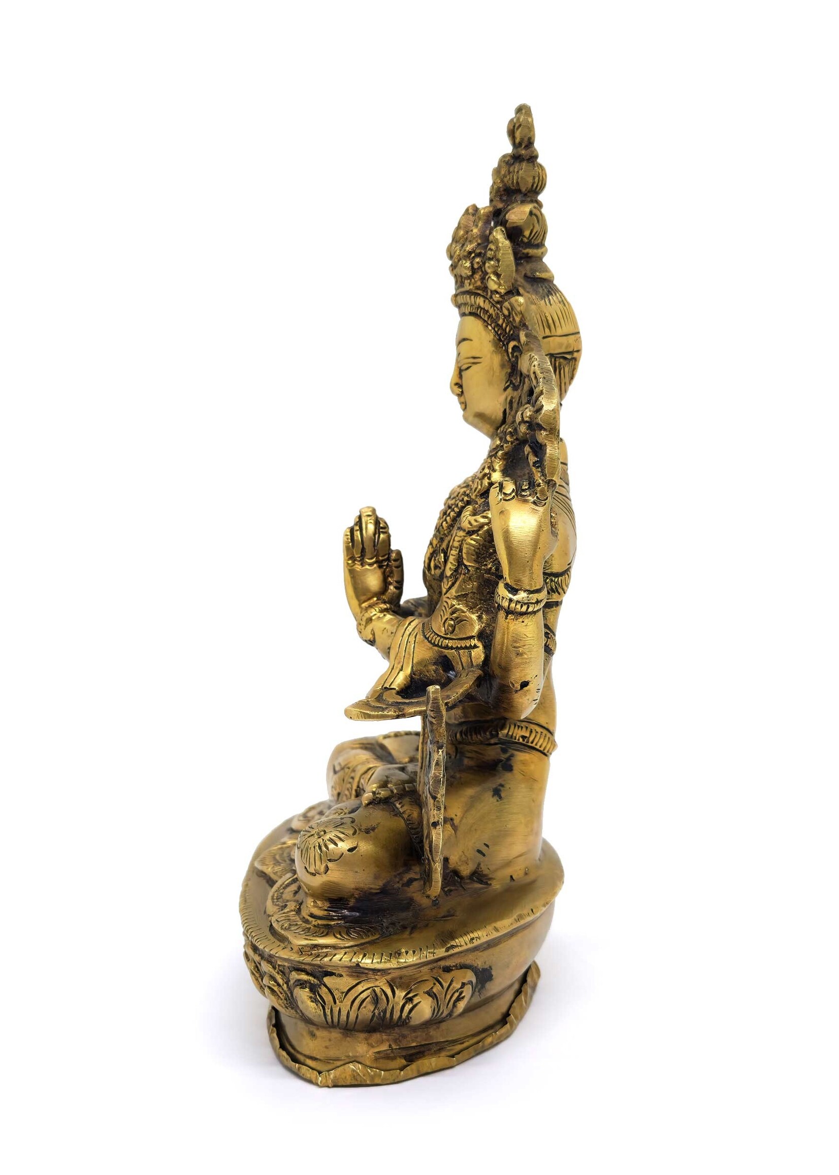 Tibetische Chenrezig Statue aus Messing und Bronze, 22.5cm