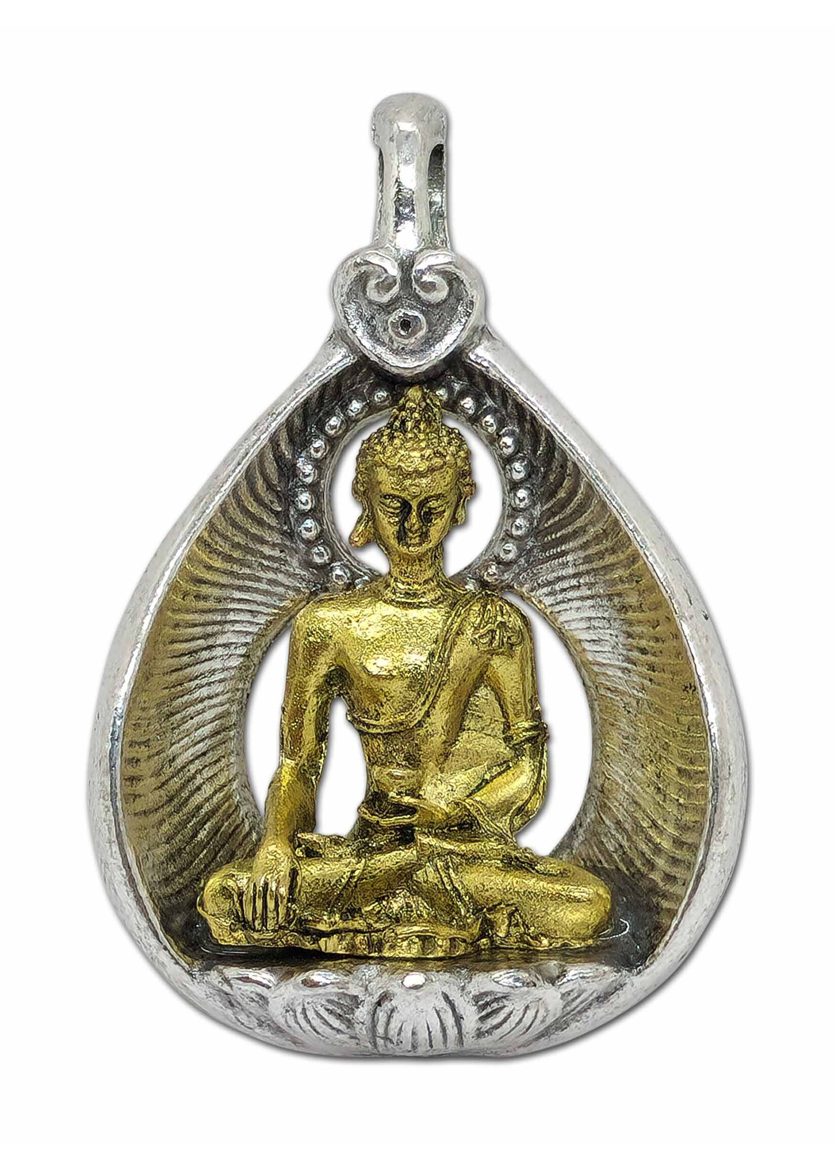 Pendentif Bouddha Shakyamuni, en laiton et métal blanc, 4cm