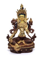 Green Tara Statue, Made of Copper, Partially Gold-Plated, 22cm