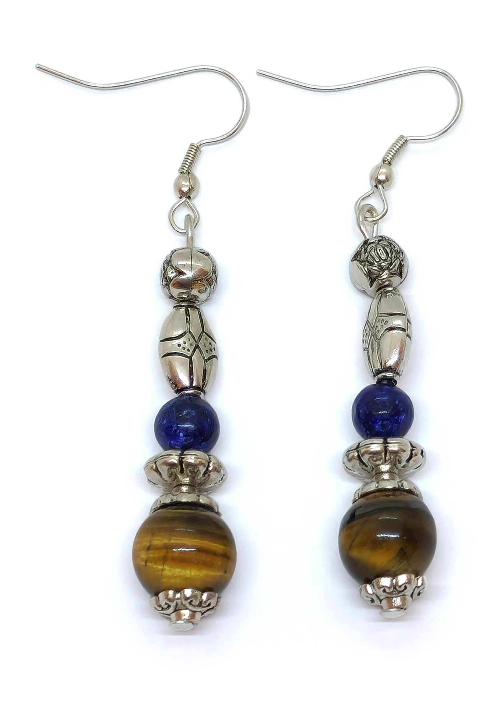 Handmade Tiger Eye Bead Tibetan Earrings