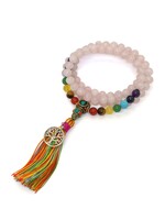 Rose Quartz Tibetan Prayer Beads with Chakras und Tassel