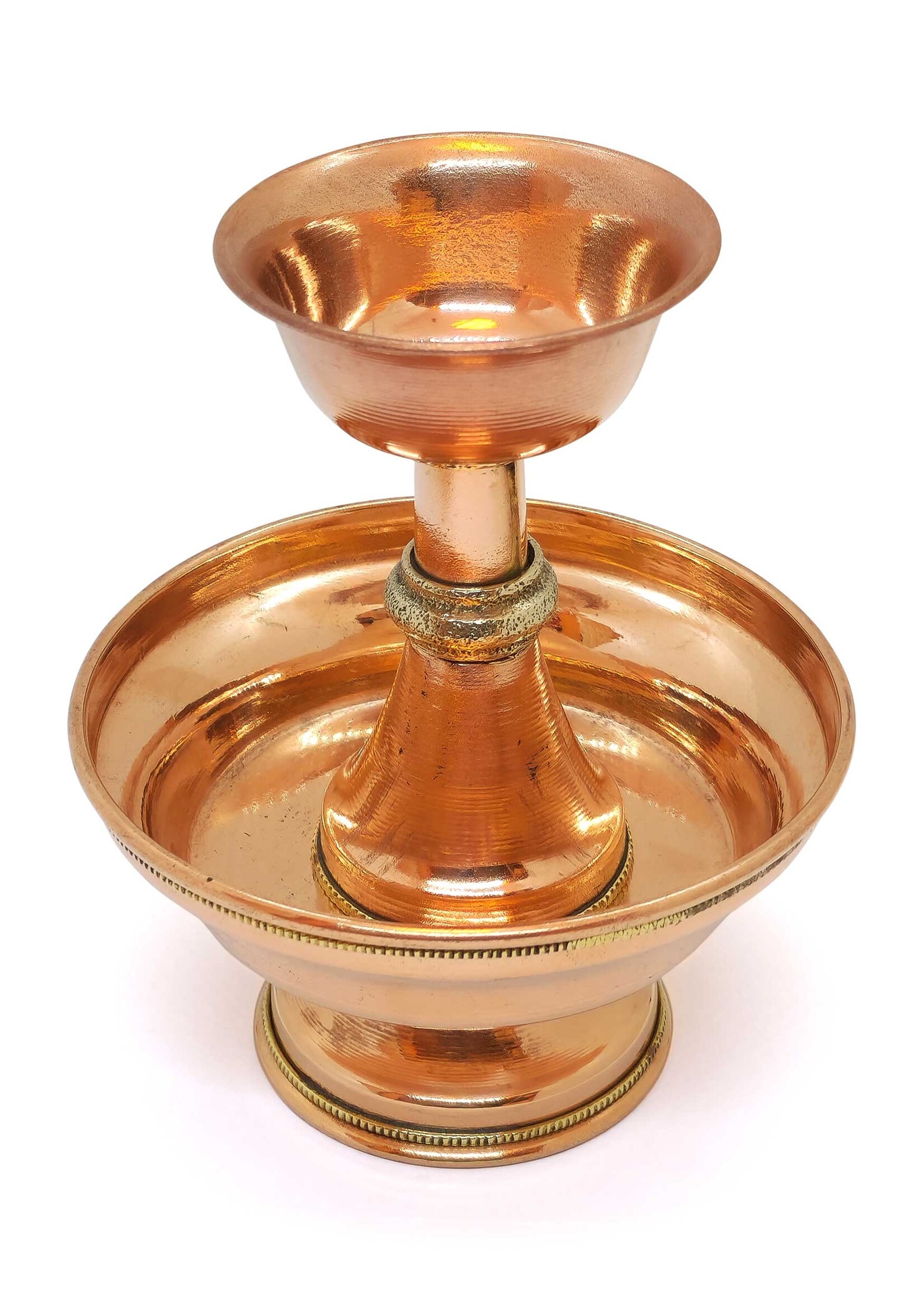 Handgefertigte tibetische Serkim-Opferschale aus Kupfer, 12.5 cm