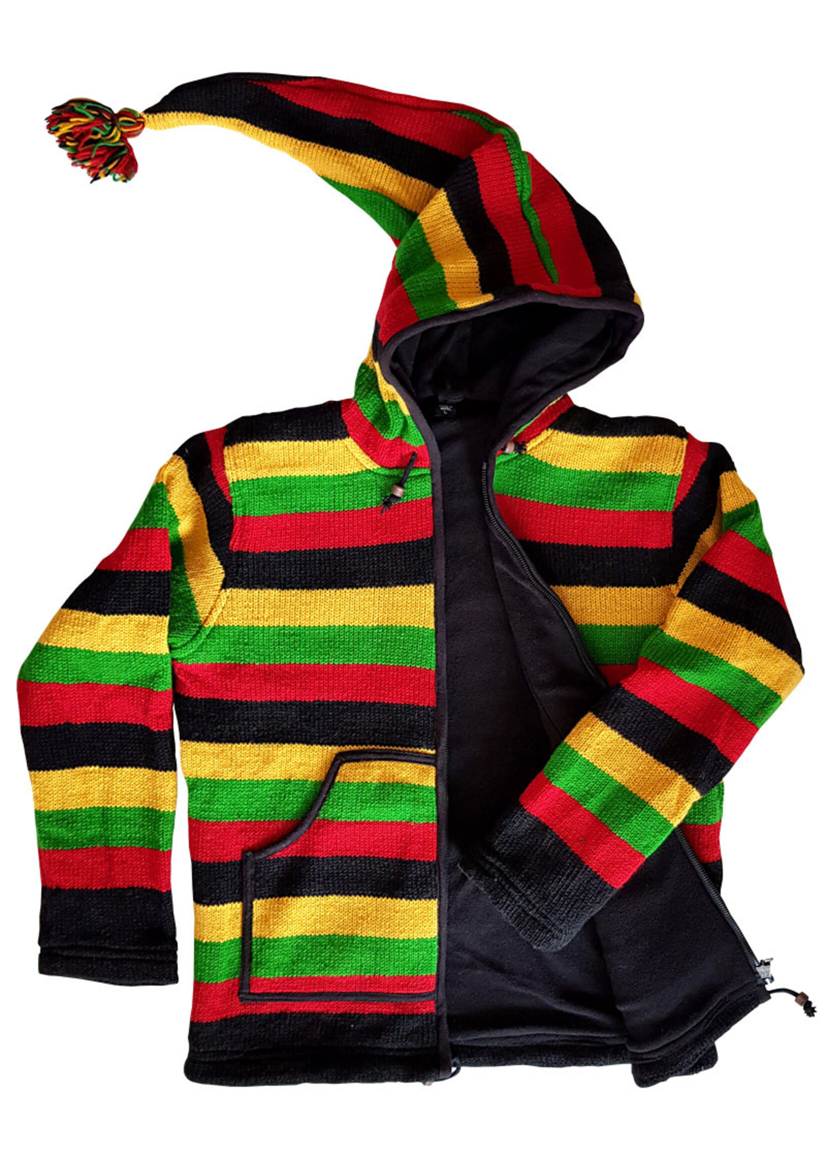 Veste en laine tissée à la main Hoodie Bonnet à longue queue