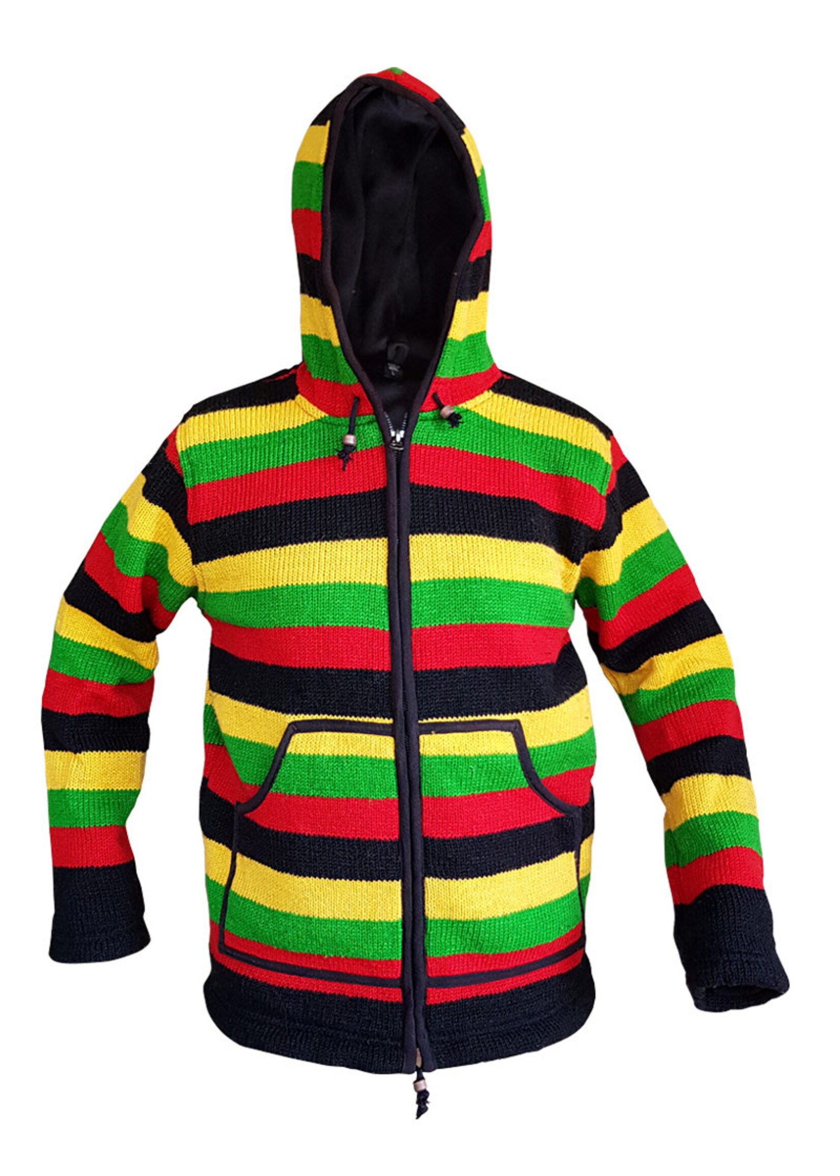 Veste en laine tissée à la main Hoodie Bonnet à longue queue