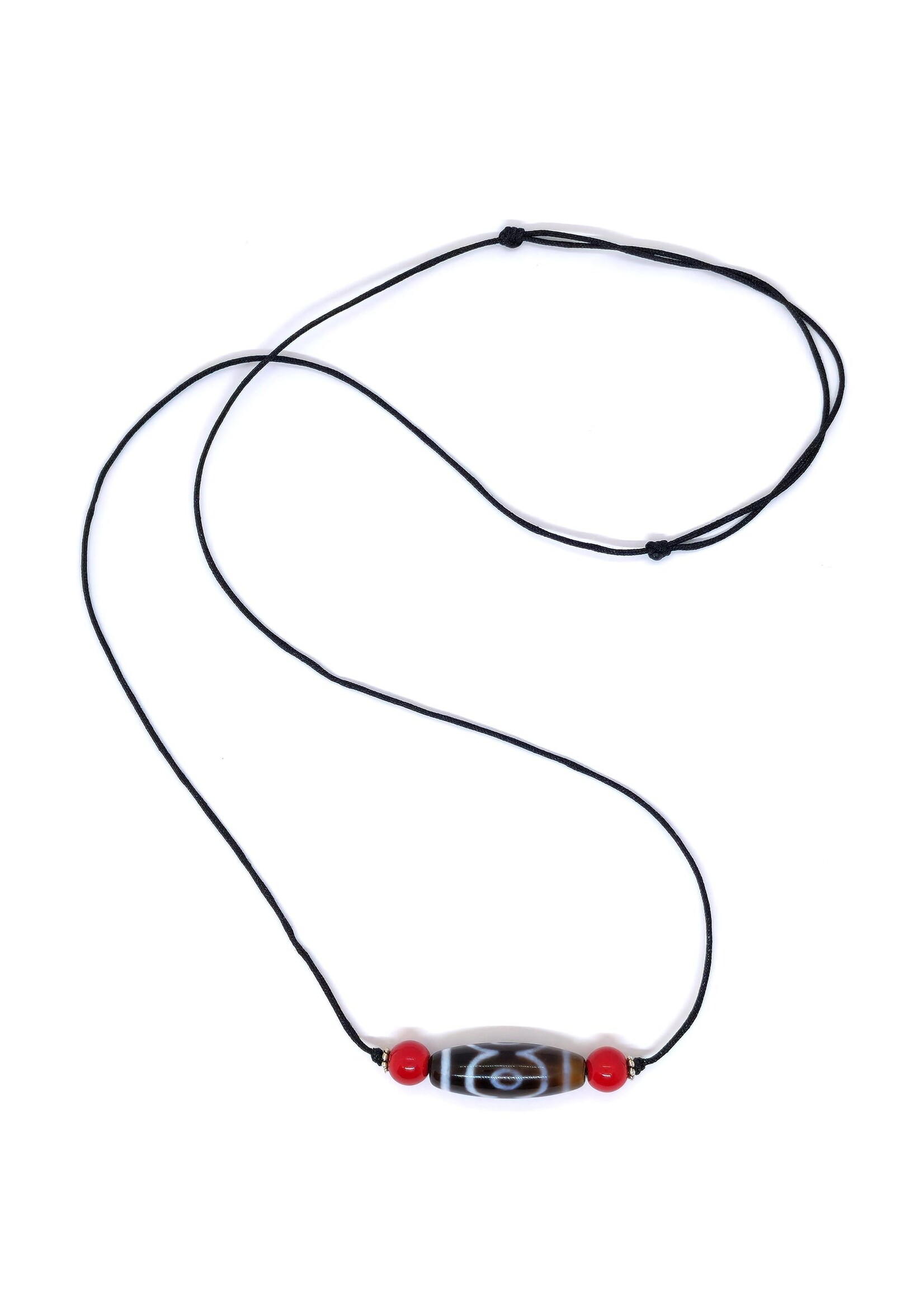 3-Eye Tibetan Dzi Bead Pendant Necklace