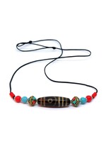Collier à pendentifs en perles tibétaines Dzi à 2 yeux avec turquoise et corail rouge