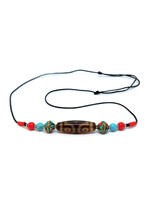 Collana con ciondolo Dzi tibetano a 3 occhi con turchese e corallo rosso