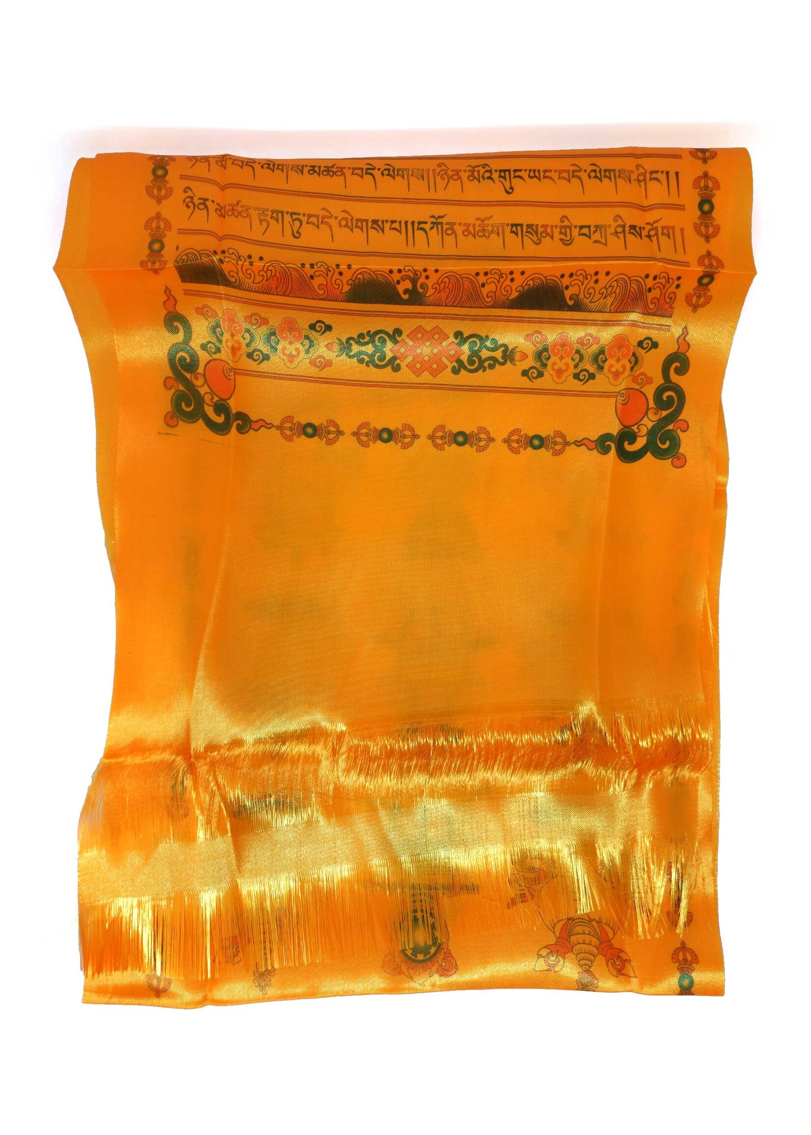 Khata tibetischer Begrüssungs- und Gebetsschal mit Glückssymbolen, orange, 140 x 29 cm