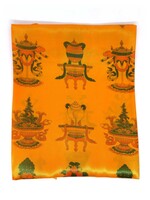 Khata, châle tibétain de salut et de prière avec symboles porte-bonheur, orange, 140 x 29 cm